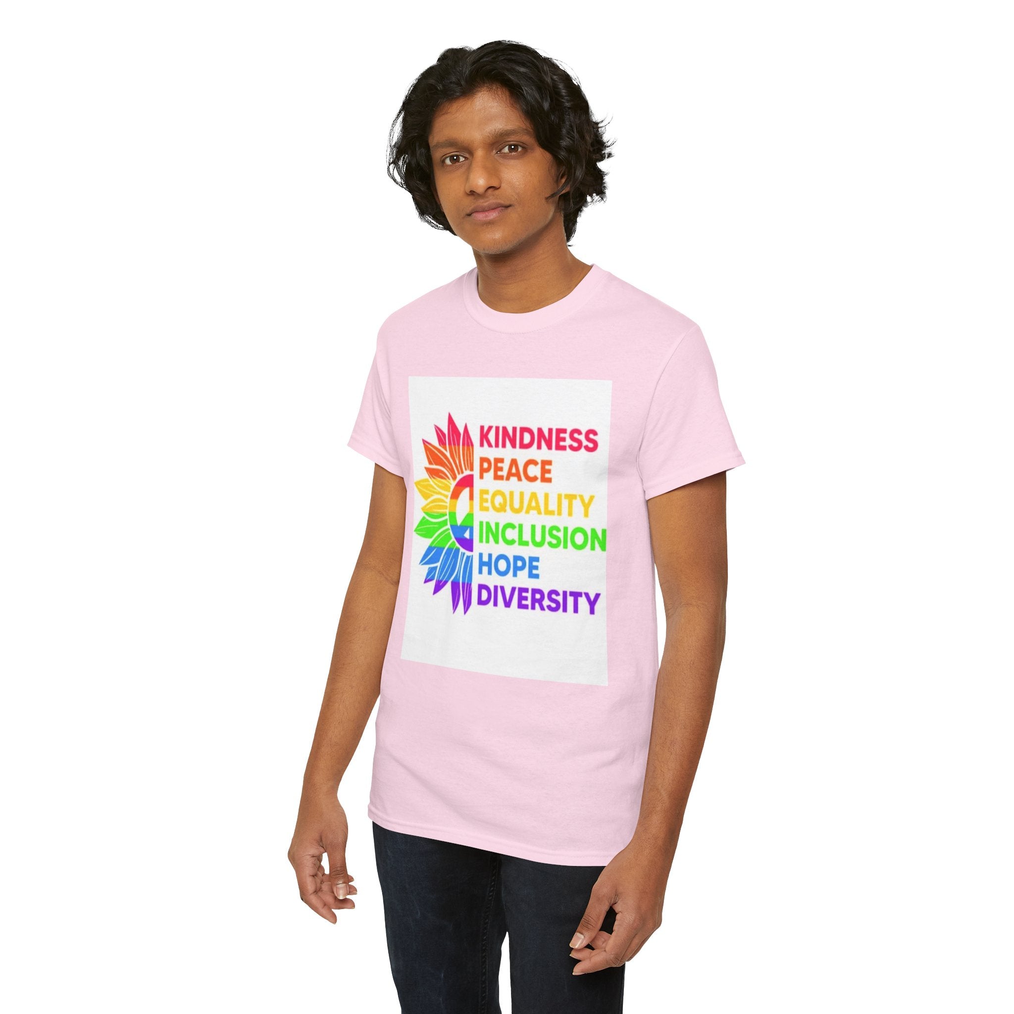 Rainbow Inclusivity Unisex Heavy Cotton Tee - Kindness, Peace, Equality, Hope & Diversity