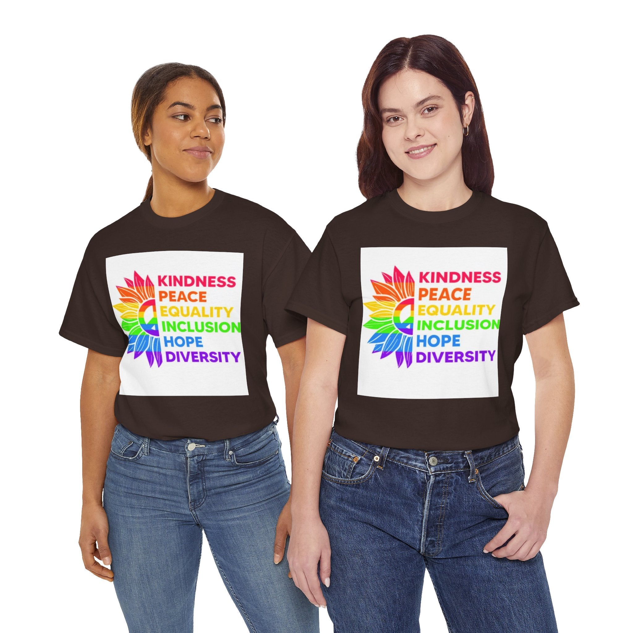Rainbow Inclusivity Unisex Heavy Cotton Tee - Kindness, Peace, Equality, Hope & Diversity