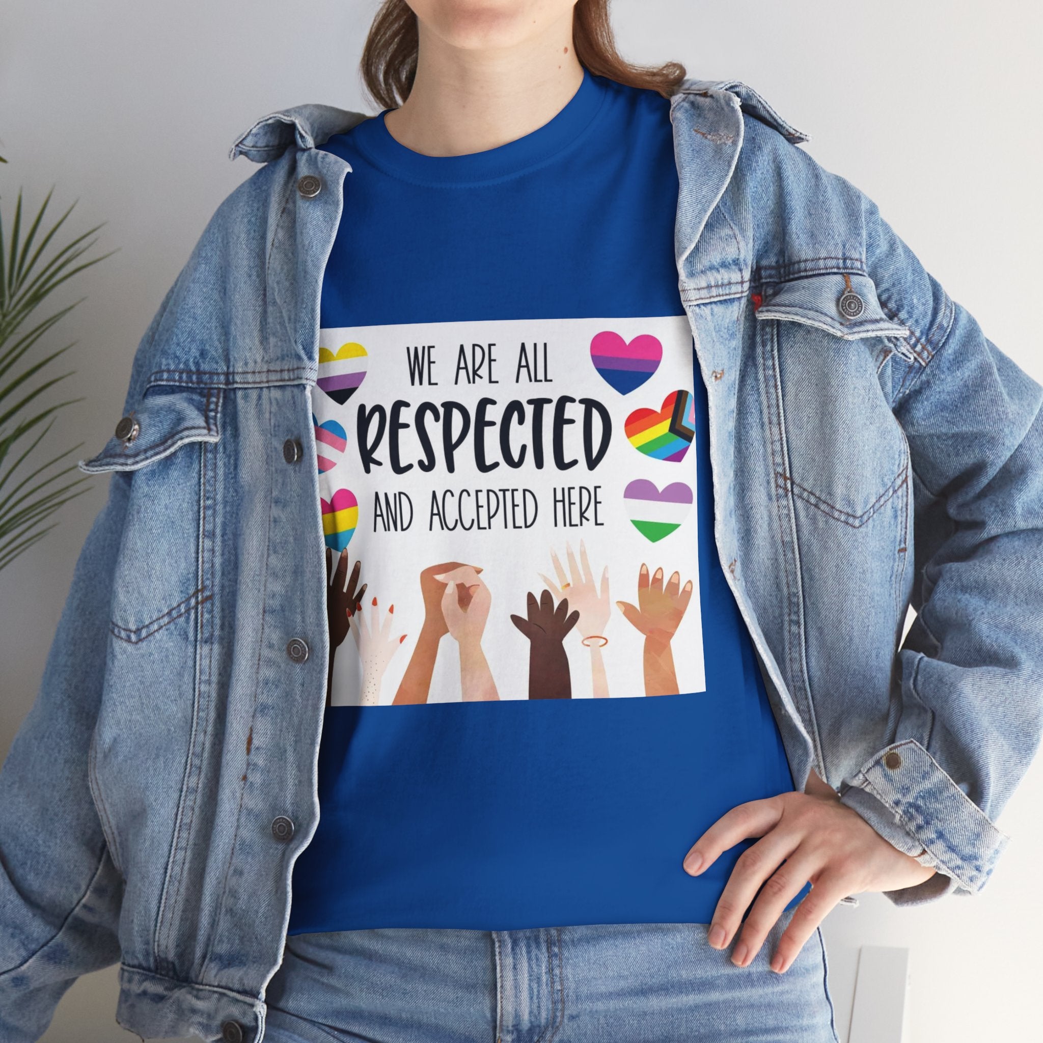 Inclusive Message Unisex Heavy Cotton Tee - "We Are All Respected and Accepted Here"  Inclusivity Unisex
