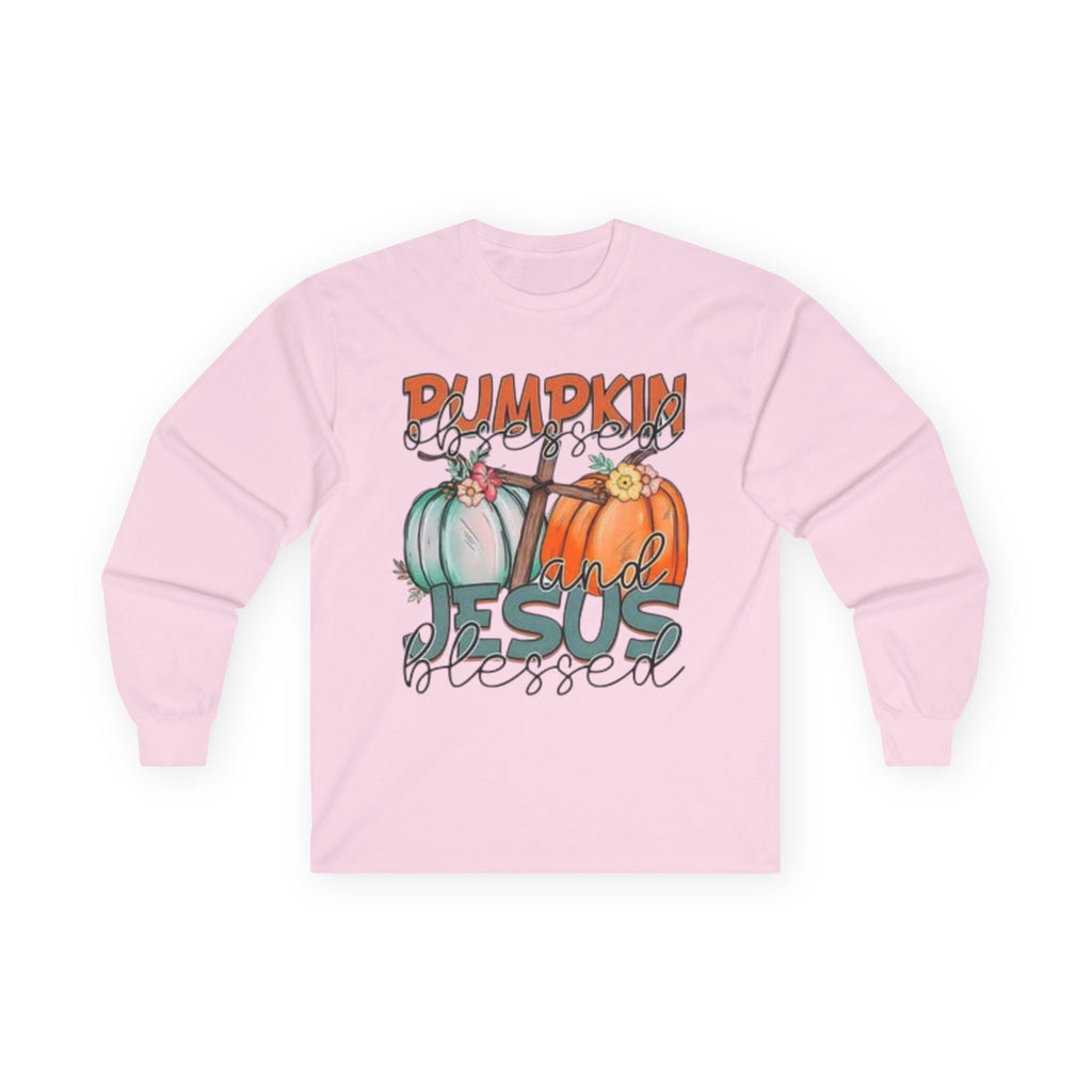 Pumpkin and Jesus Long Sleeve Tee, Fall Apparel, Unisex T-Shirt, Thanksgiving Shirt, Christian Clothing, Autumn Wear, Seasonal Fashion