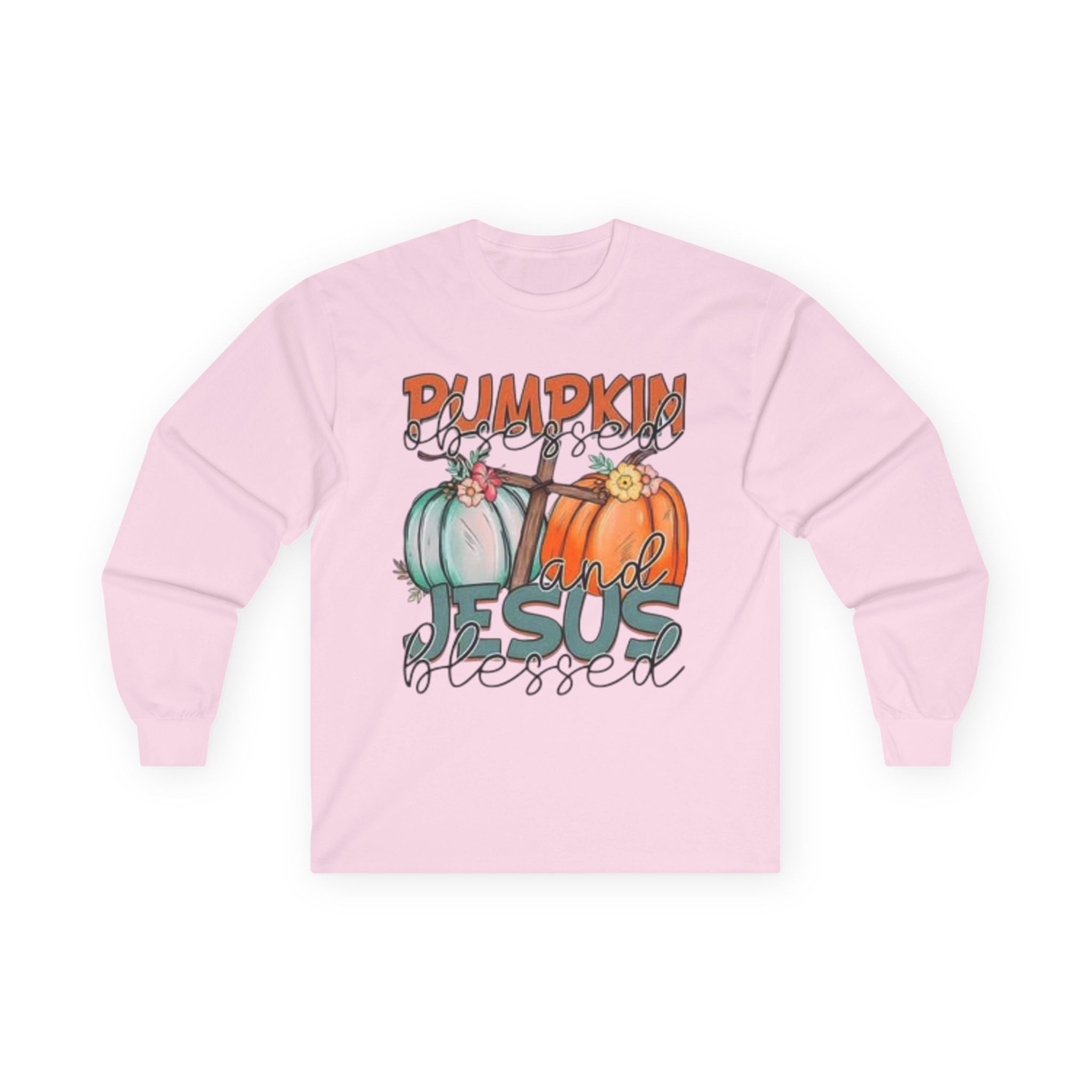 Pumpkin and Jesus Long Sleeve Tee, Fall Apparel, Unisex T-Shirt, Thanksgiving Shirt, Christian Clothing, Autumn Wear, Seasonal Fashion