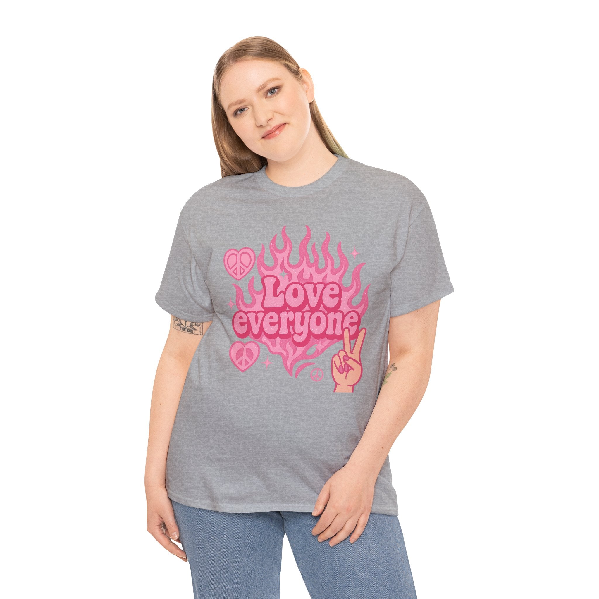 Love Everyone Unisex Heavy Cotton Tee - Peace & Love Graphic T-Shirt Inclusivity Unisex