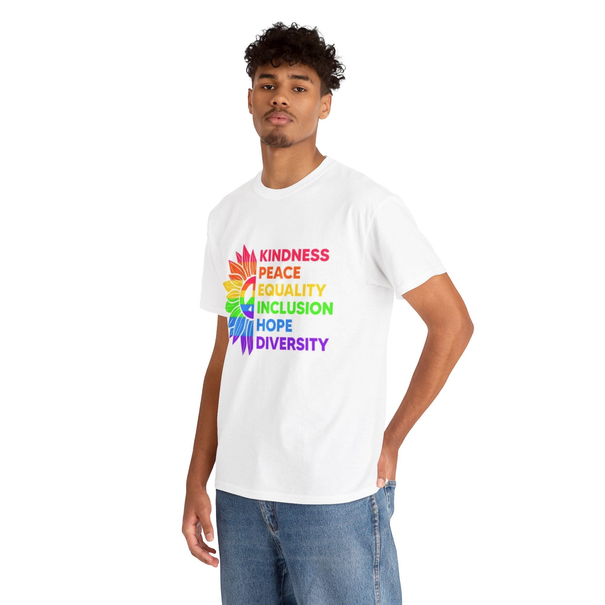 Rainbow Inclusivity Unisex Heavy Cotton Tee - Kindness, Peace, Equality, Hope & Diversity