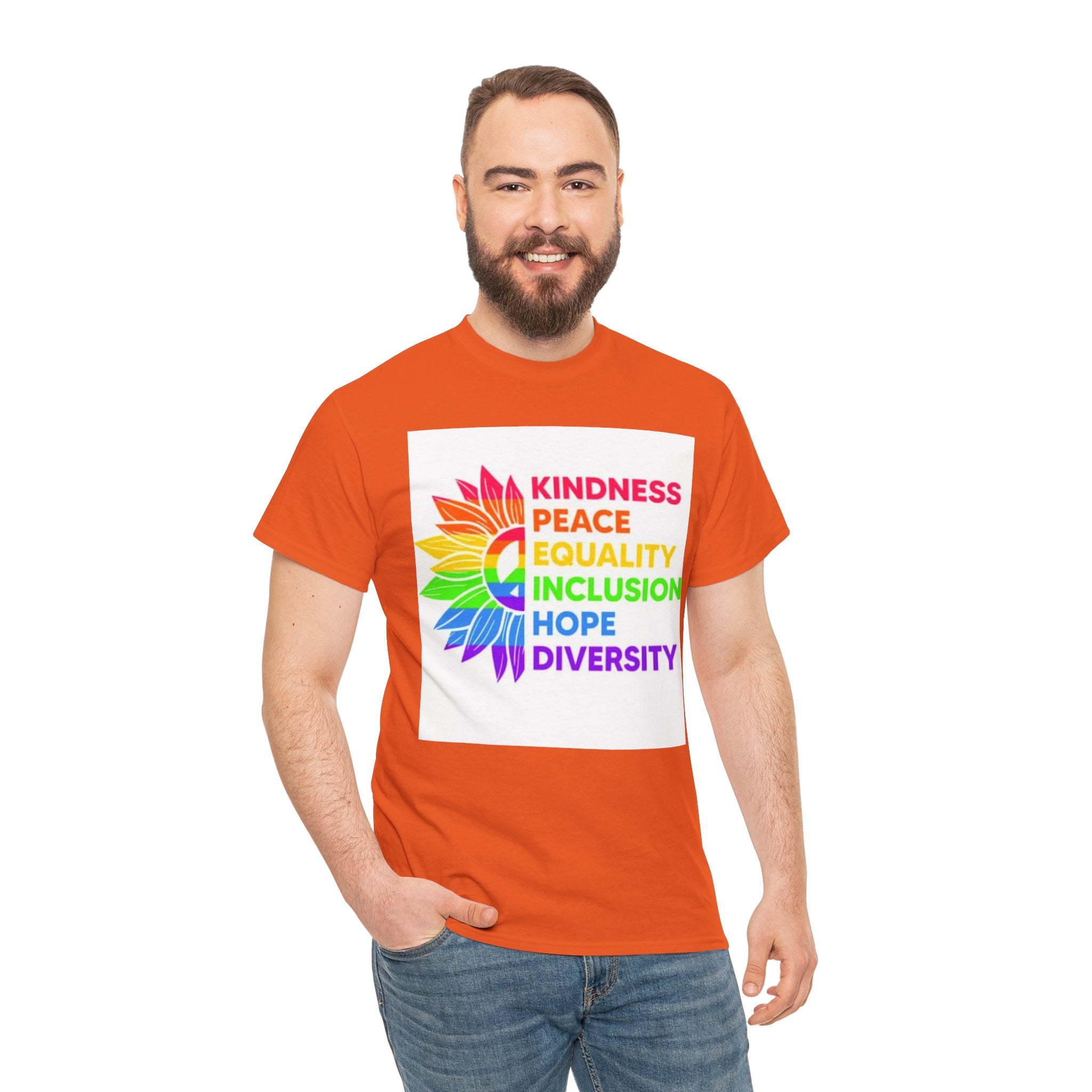 Rainbow Inclusivity Unisex Heavy Cotton Tee - Kindness, Peace, Equality, Hope & Diversity