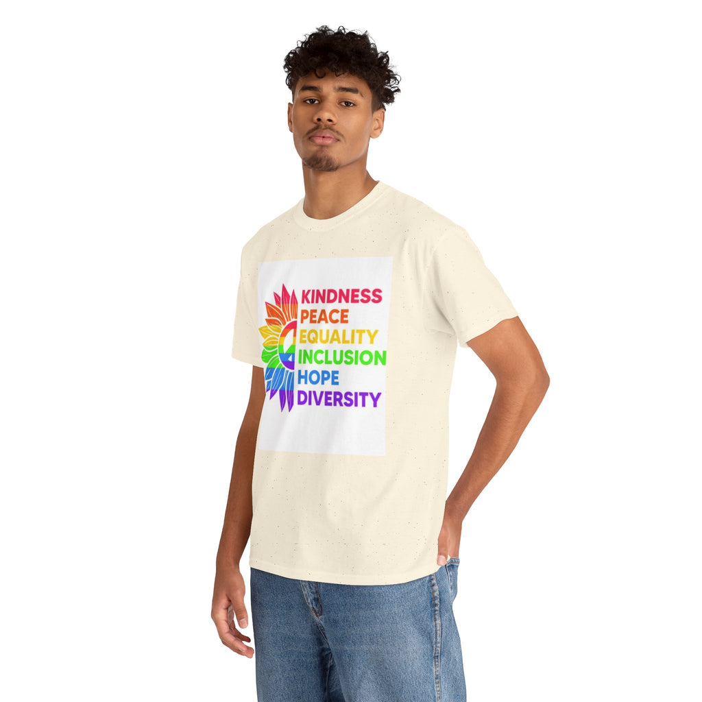 Rainbow Inclusivity Unisex Heavy Cotton Tee - Kindness, Peace, Equality, Hope & Diversity