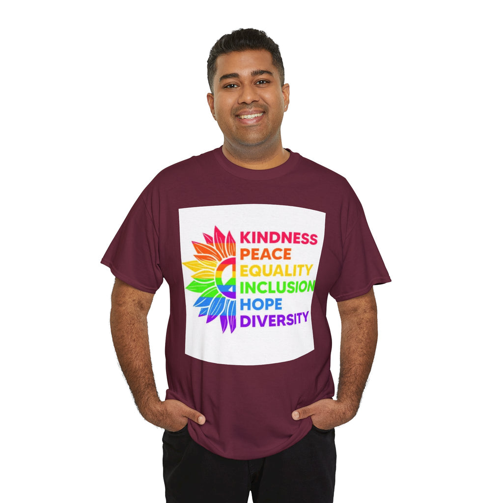Rainbow Inclusivity Unisex Heavy Cotton Tee - Kindness, Peace, Equality, Hope & Diversity
