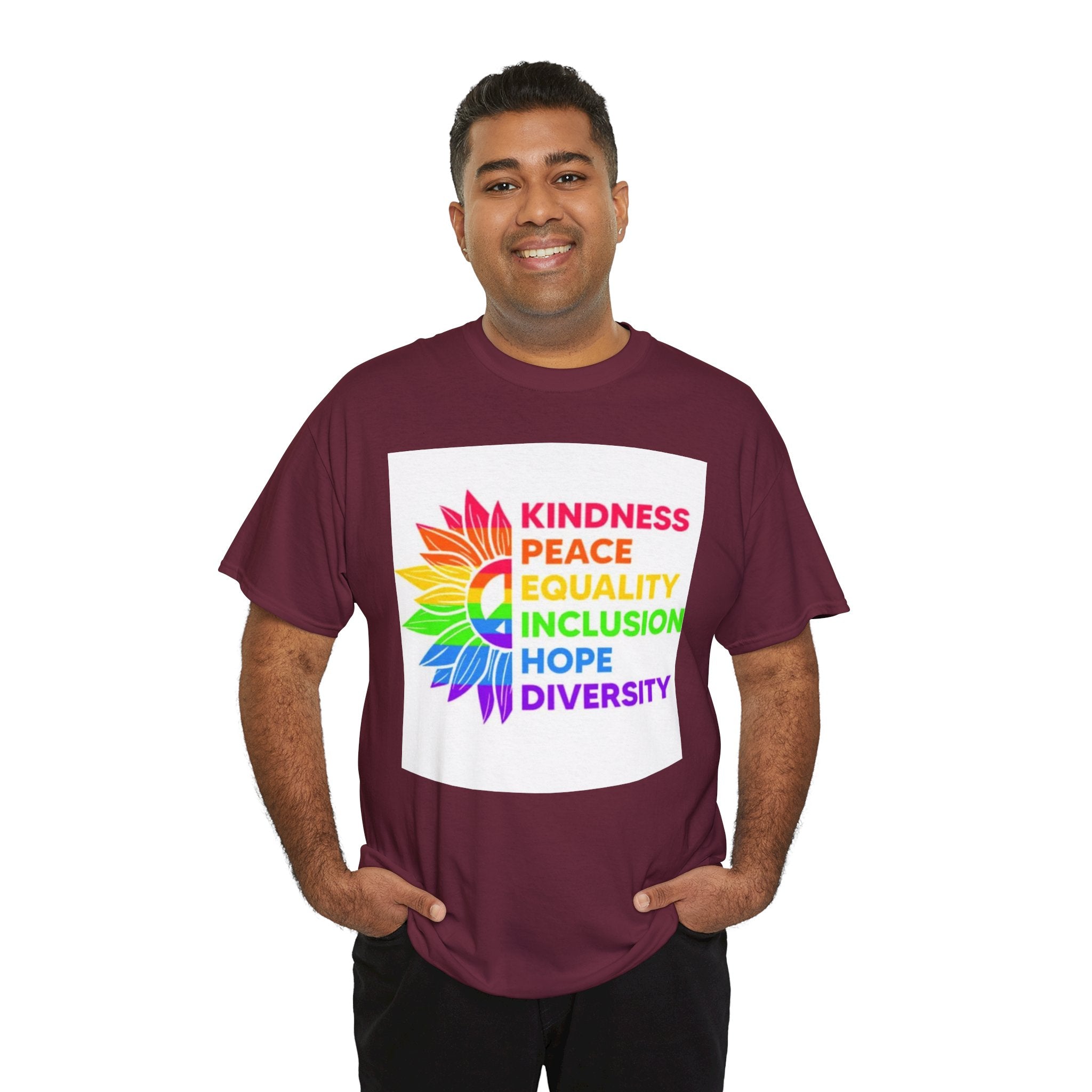 Rainbow Inclusivity Unisex Heavy Cotton Tee - Kindness, Peace, Equality, Hope & Diversity