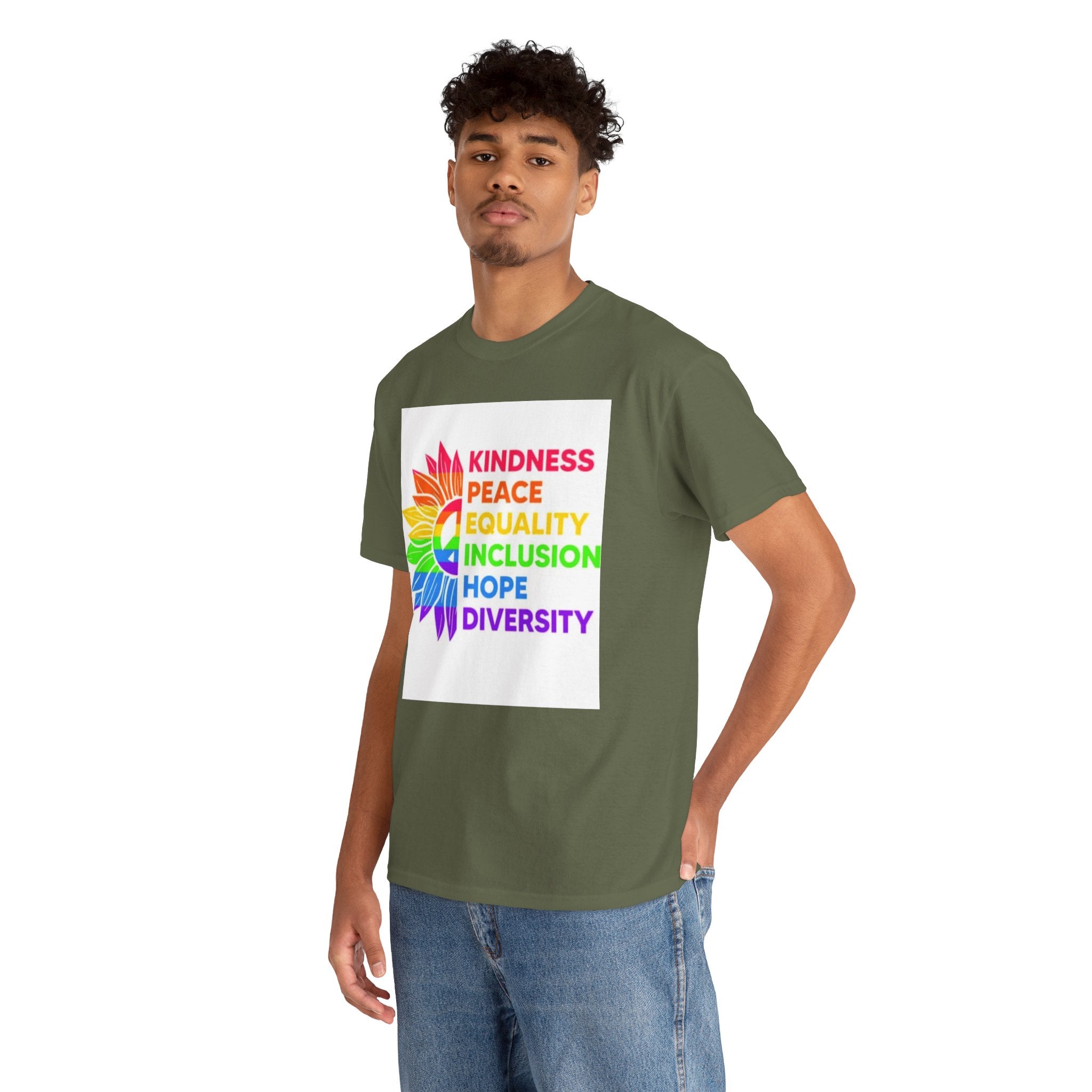 Rainbow Inclusivity Unisex Heavy Cotton Tee - Kindness, Peace, Equality, Hope & Diversity