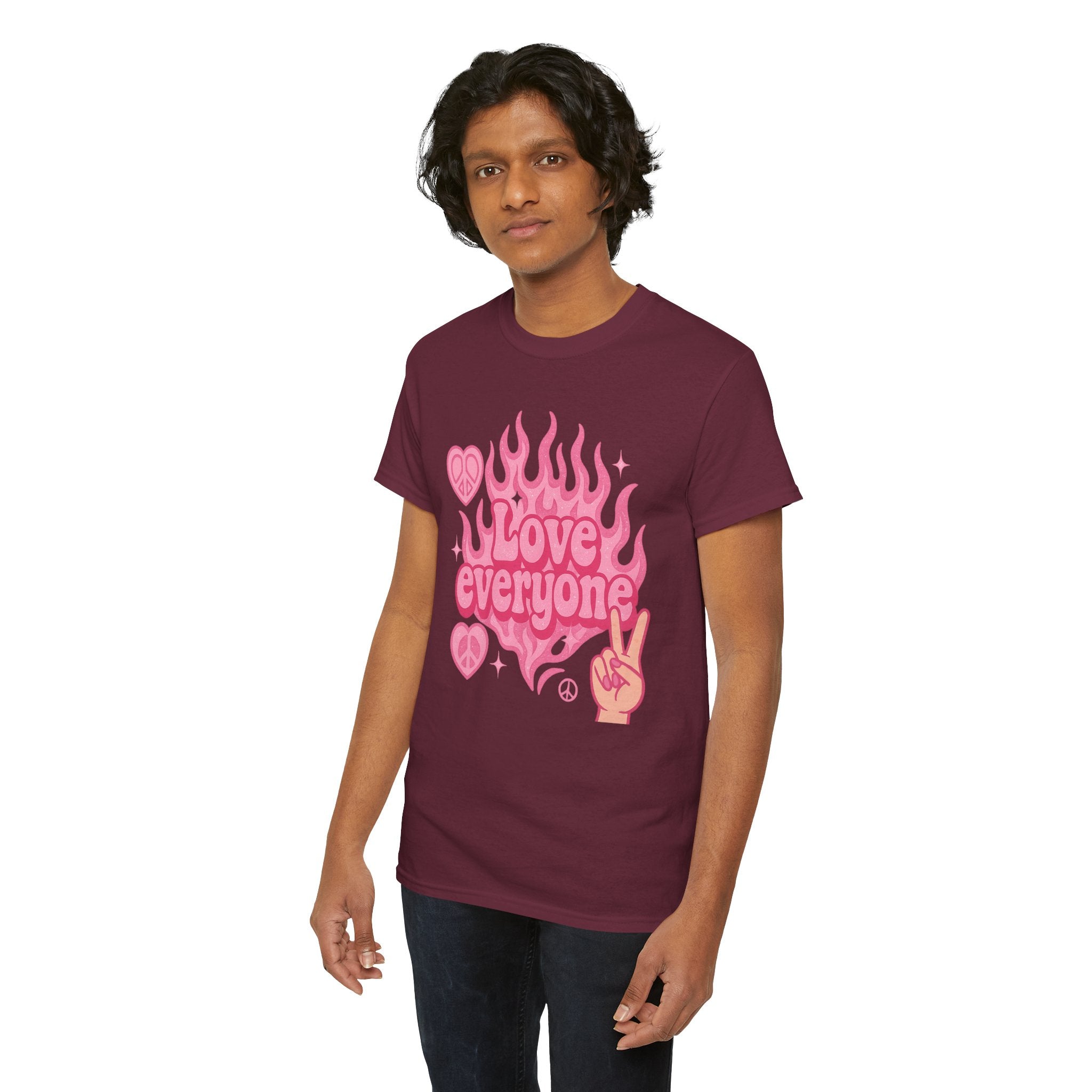 Love Everyone Unisex Heavy Cotton Tee - Peace & Love Graphic T-Shirt Inclusivity Unisex
