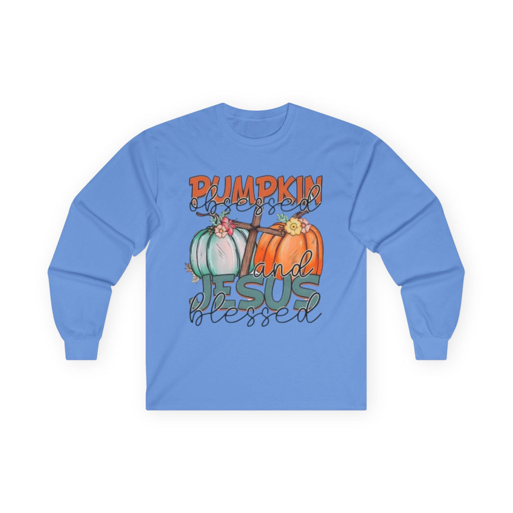 Pumpkin and Jesus Long Sleeve Tee, Fall Apparel, Unisex T-Shirt, Thanksgiving Shirt, Christian Clothing, Autumn Wear, Seasonal Fashion