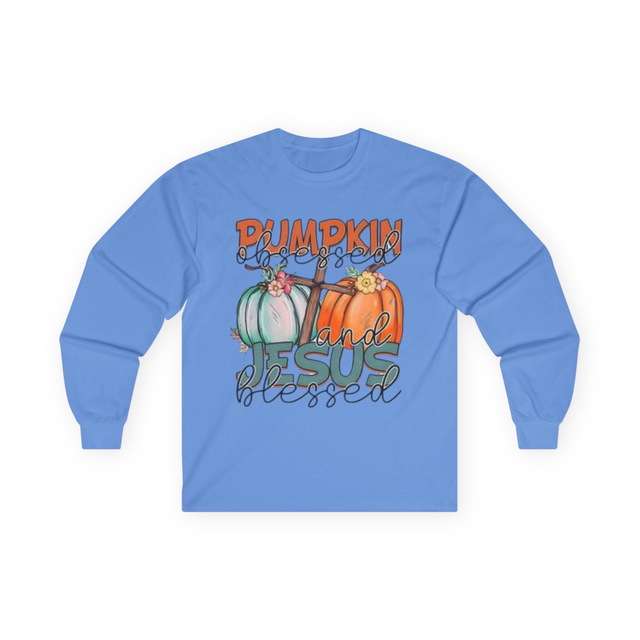 Pumpkin and Jesus Long Sleeve Tee, Fall Apparel, Unisex T-Shirt, Thanksgiving Shirt, Christian Clothing, Autumn Wear, Seasonal Fashion