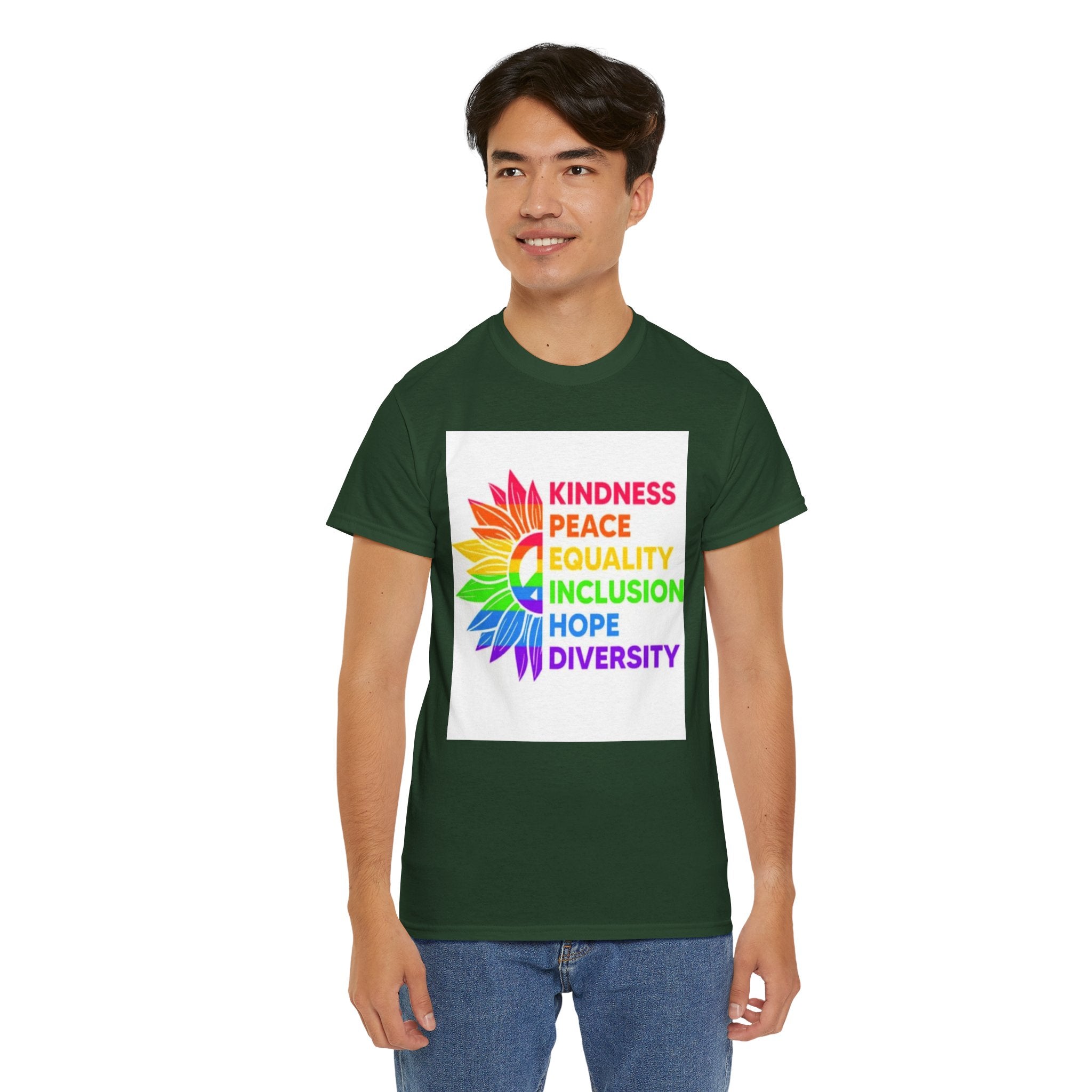 Rainbow Inclusivity Unisex Heavy Cotton Tee - Kindness, Peace, Equality, Hope & Diversity