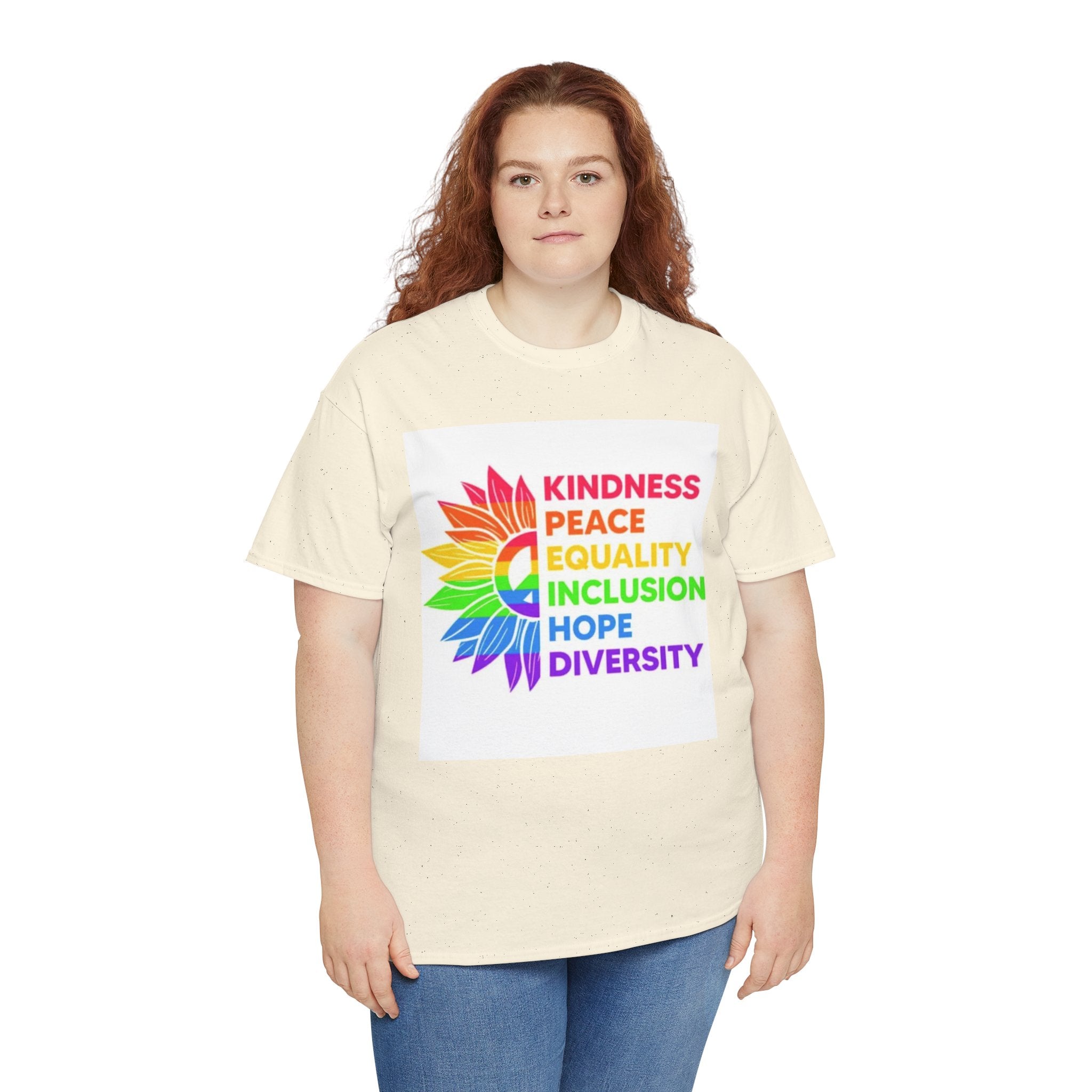 Rainbow Inclusivity Unisex Heavy Cotton Tee - Kindness, Peace, Equality, Hope & Diversity