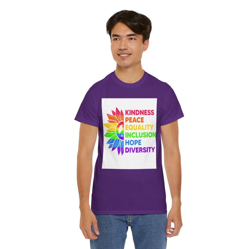 Rainbow Inclusivity Unisex Heavy Cotton Tee - Kindness, Peace, Equality, Hope & Diversity