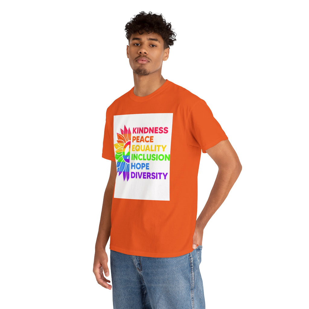 Rainbow Inclusivity Unisex Heavy Cotton Tee - Kindness, Peace, Equality, Hope & Diversity