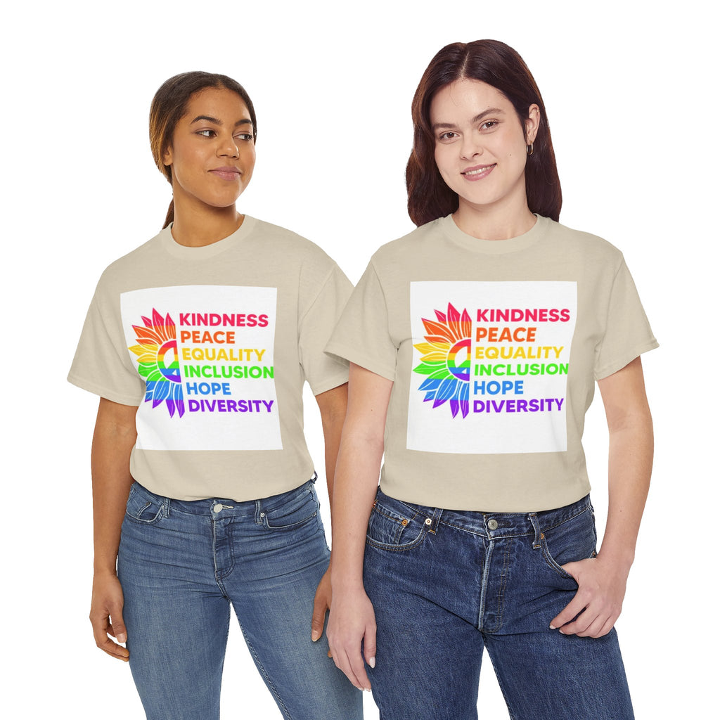 Rainbow Inclusivity Unisex Heavy Cotton Tee - Kindness, Peace, Equality, Hope & Diversity