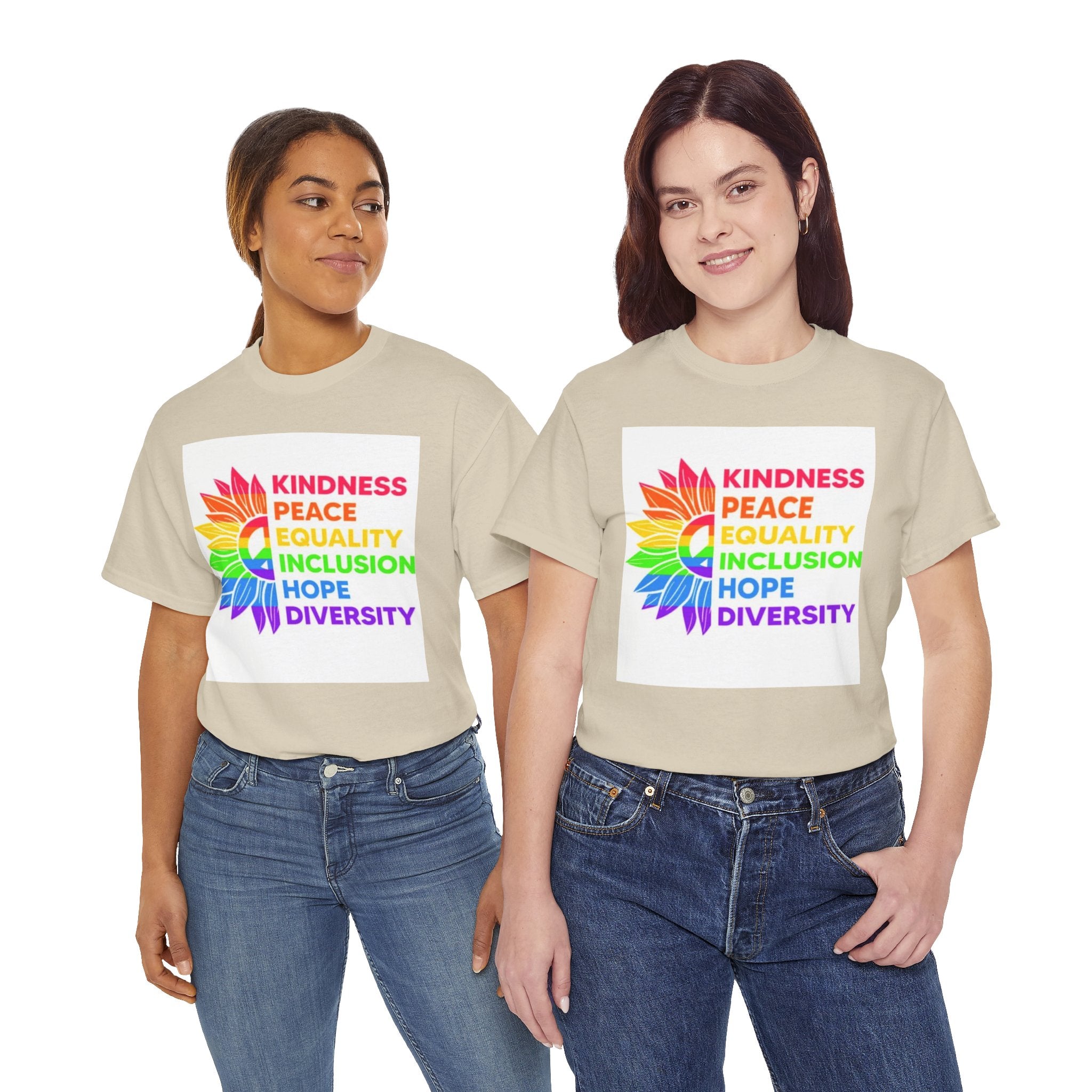 Rainbow Inclusivity Unisex Heavy Cotton Tee - Kindness, Peace, Equality, Hope & Diversity