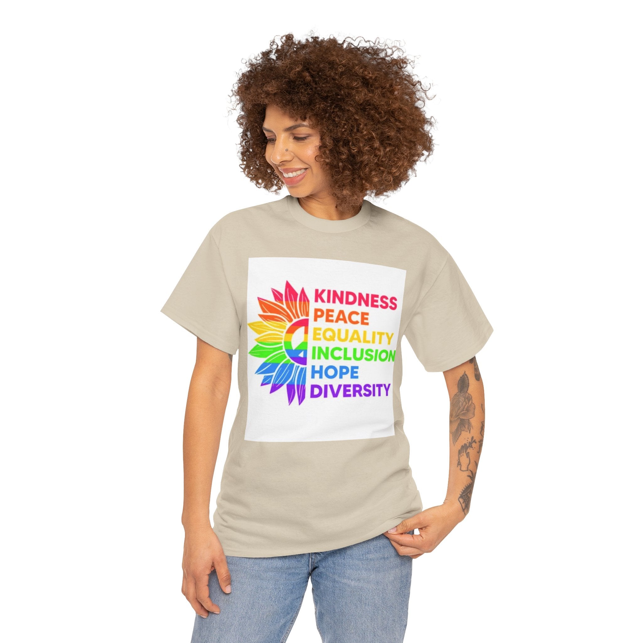 Rainbow Inclusivity Unisex Heavy Cotton Tee - Kindness, Peace, Equality, Hope & Diversity