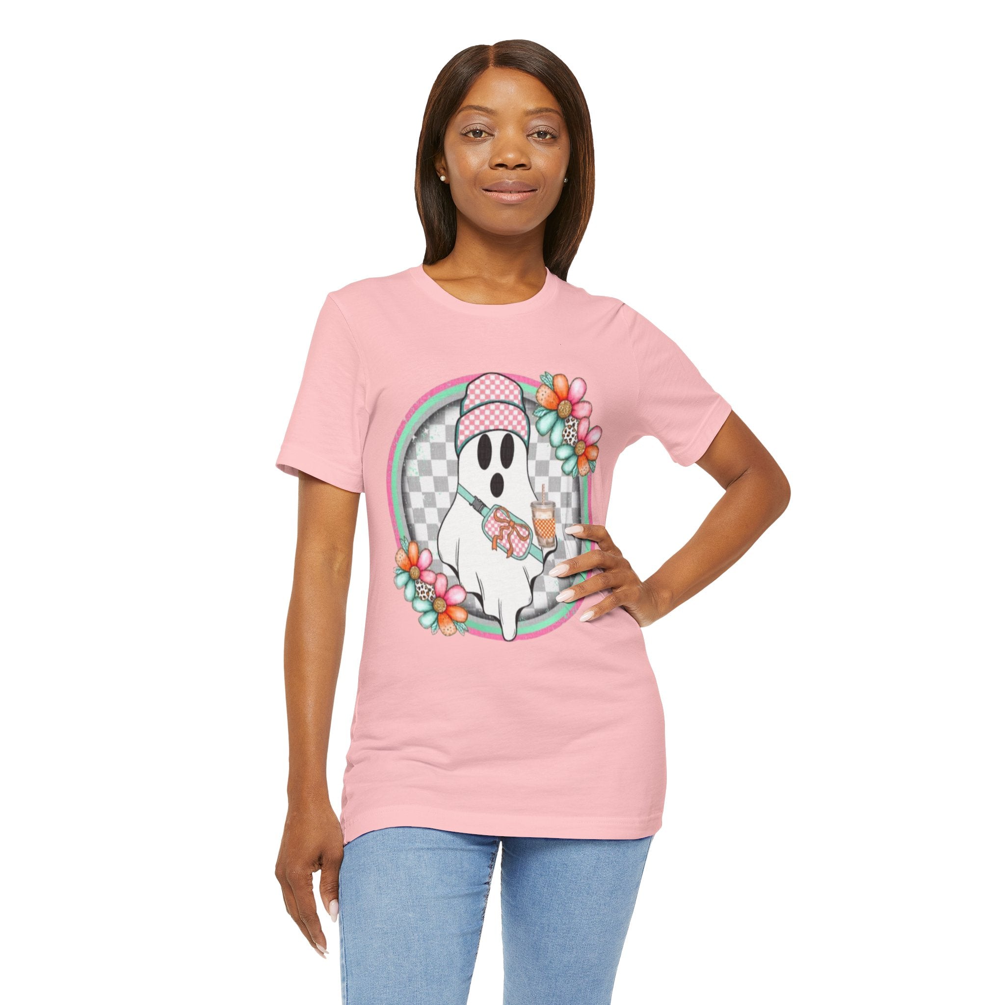 BOO Cute Ghost Drinking Tea Unisex T-Shirt, Fun Halloween Tee, Cozy Fall Apparel, Ghost Lover Gift, Casual Everyday Wear