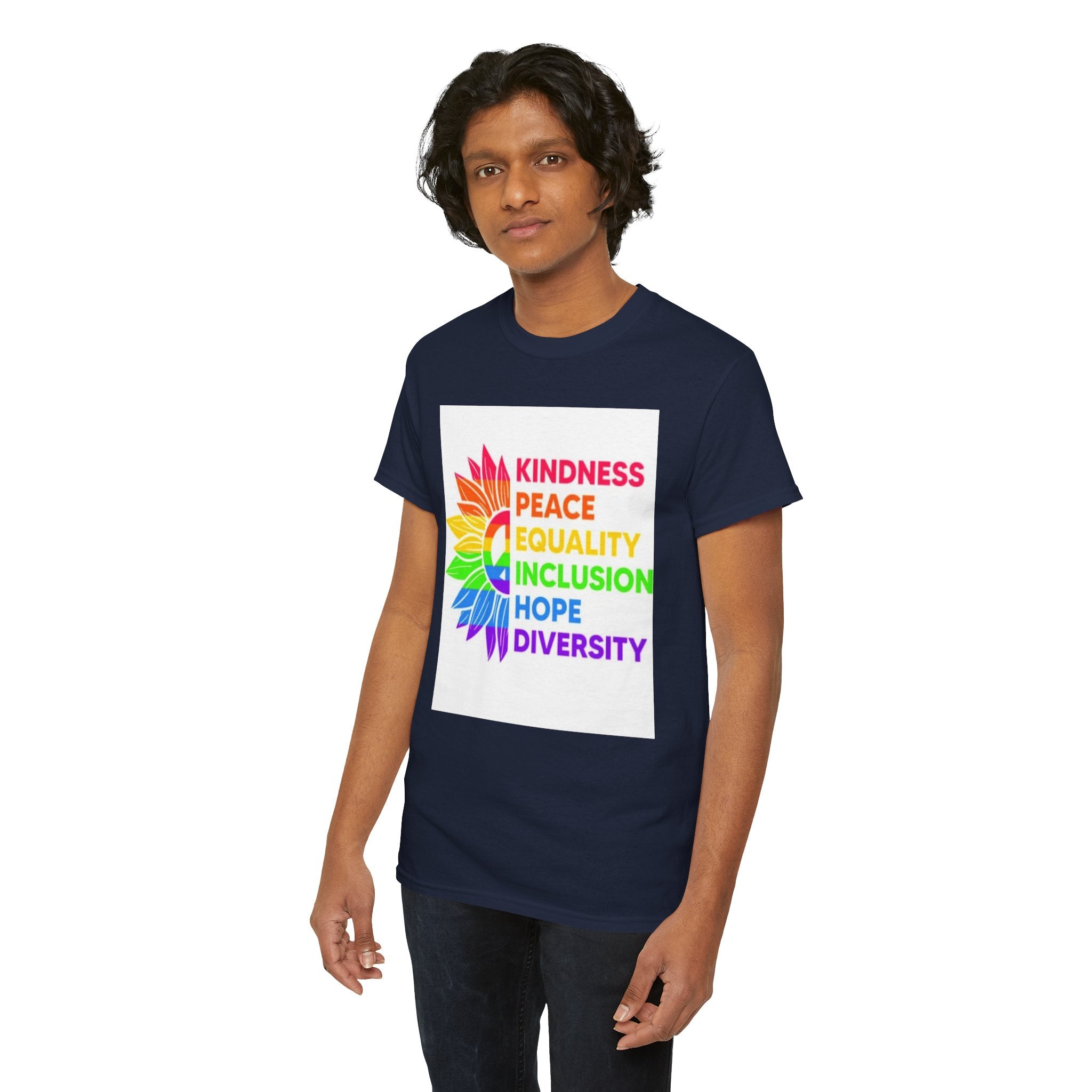 Rainbow Inclusivity Unisex Heavy Cotton Tee - Kindness, Peace, Equality, Hope & Diversity