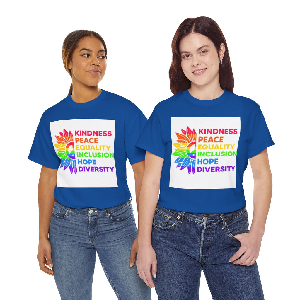 Rainbow Inclusivity Unisex Heavy Cotton Tee - Kindness, Peace, Equality, Hope & Diversity