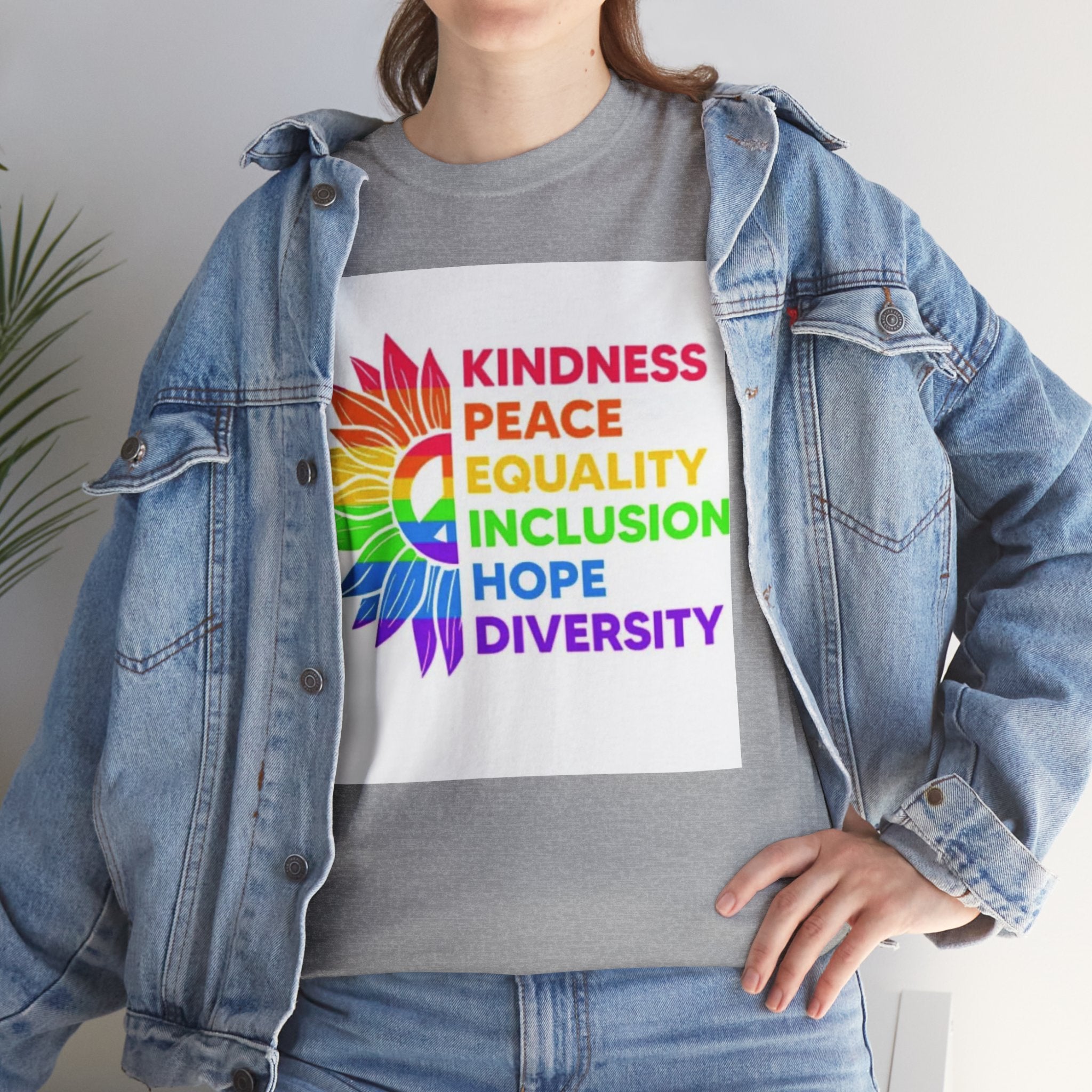 Rainbow Inclusivity Unisex Heavy Cotton Tee - Kindness, Peace, Equality, Hope & Diversity