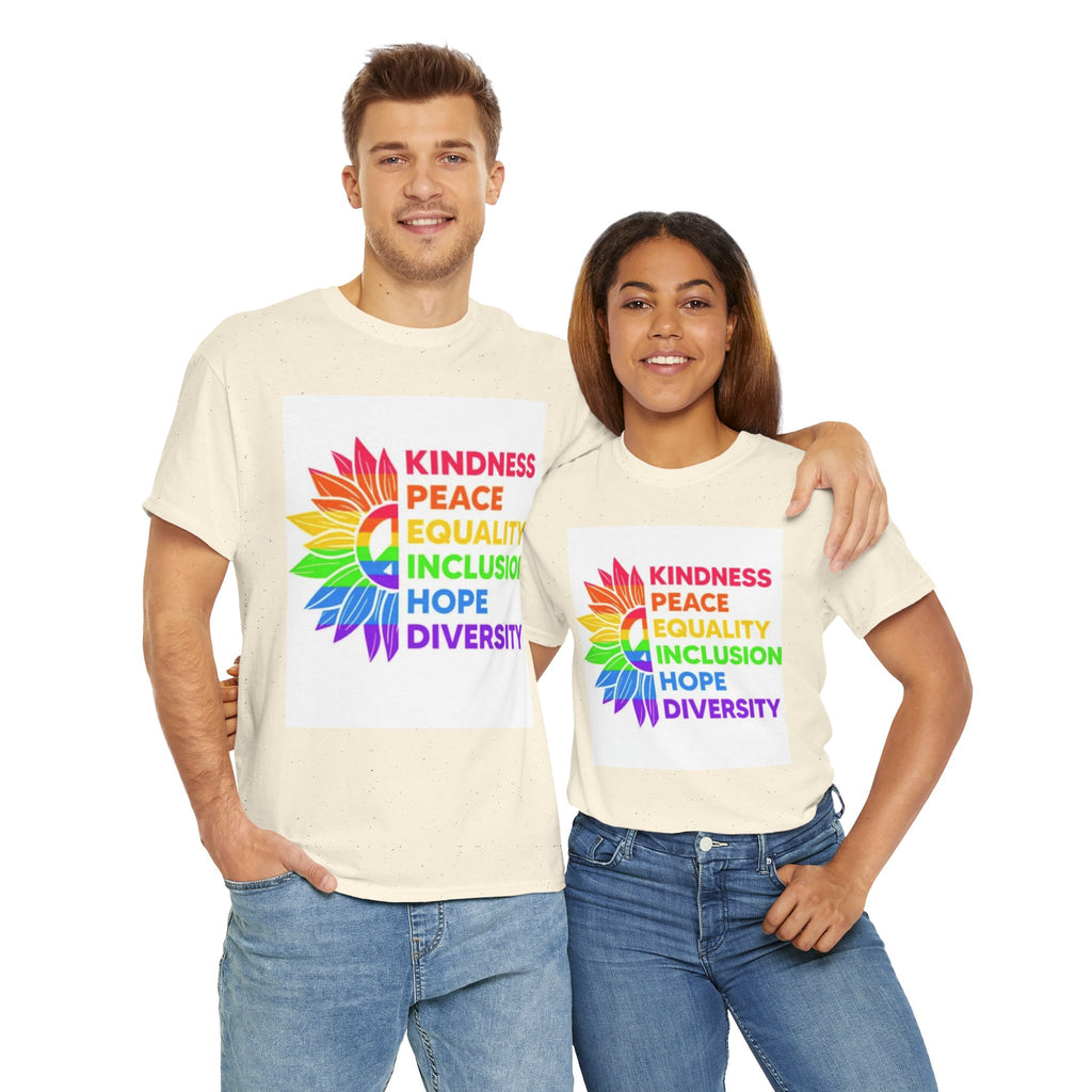 Rainbow Inclusivity Unisex Heavy Cotton Tee - Kindness, Peace, Equality, Hope & Diversity