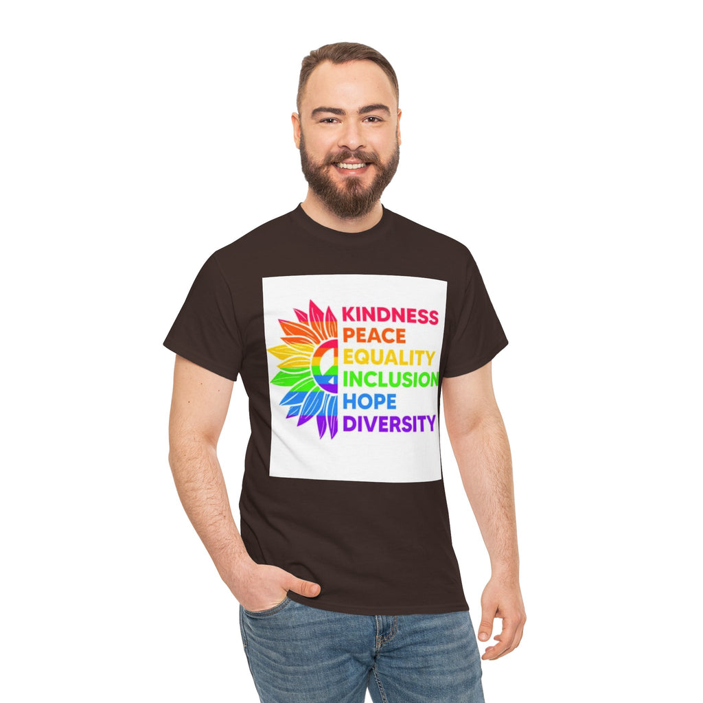Rainbow Inclusivity Unisex Heavy Cotton Tee - Kindness, Peace, Equality, Hope & Diversity
