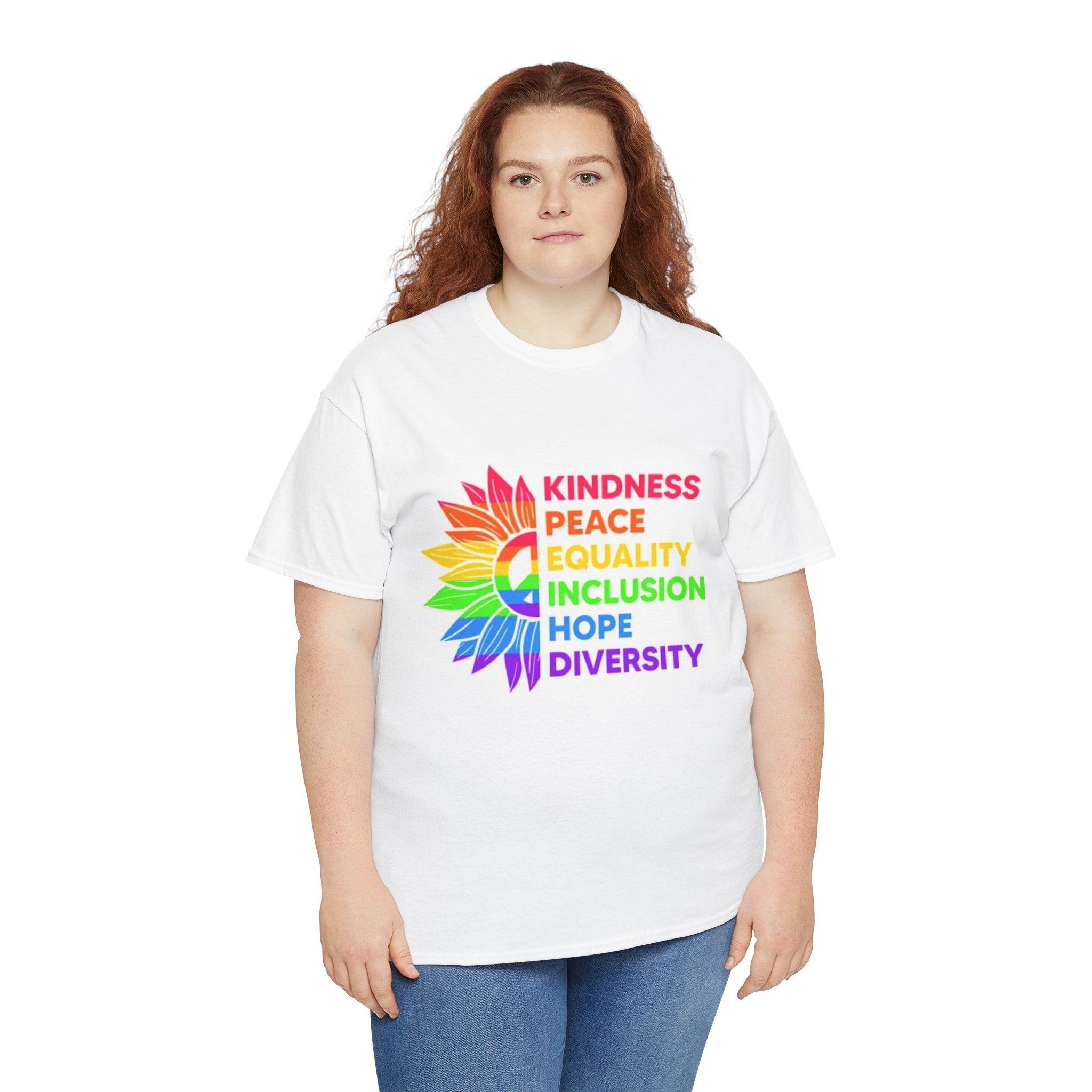 Rainbow Inclusivity Unisex Heavy Cotton Tee - Kindness, Peace, Equality, Hope & Diversity