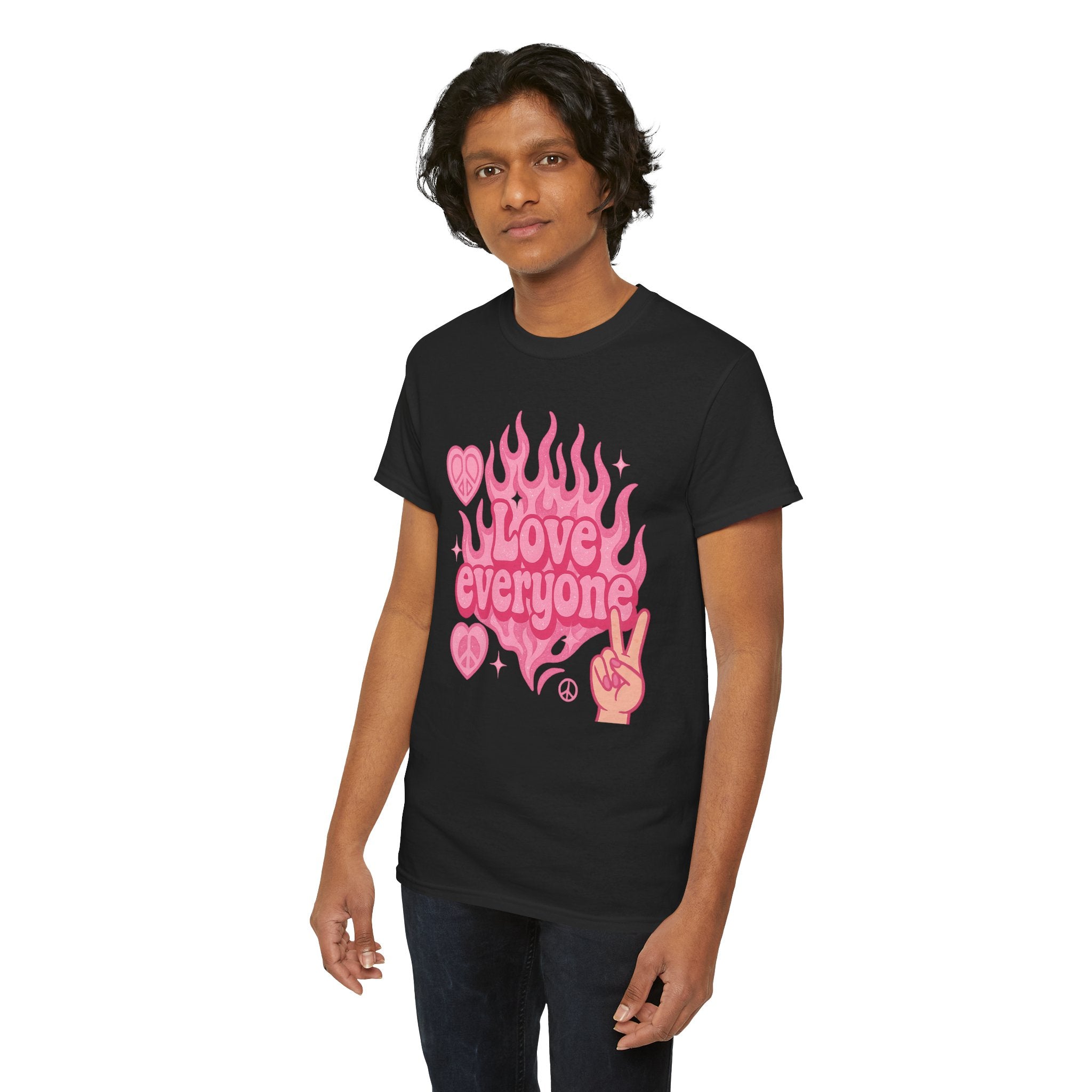 Love Everyone Unisex Heavy Cotton Tee - Peace & Love Graphic T-Shirt Inclusivity Unisex