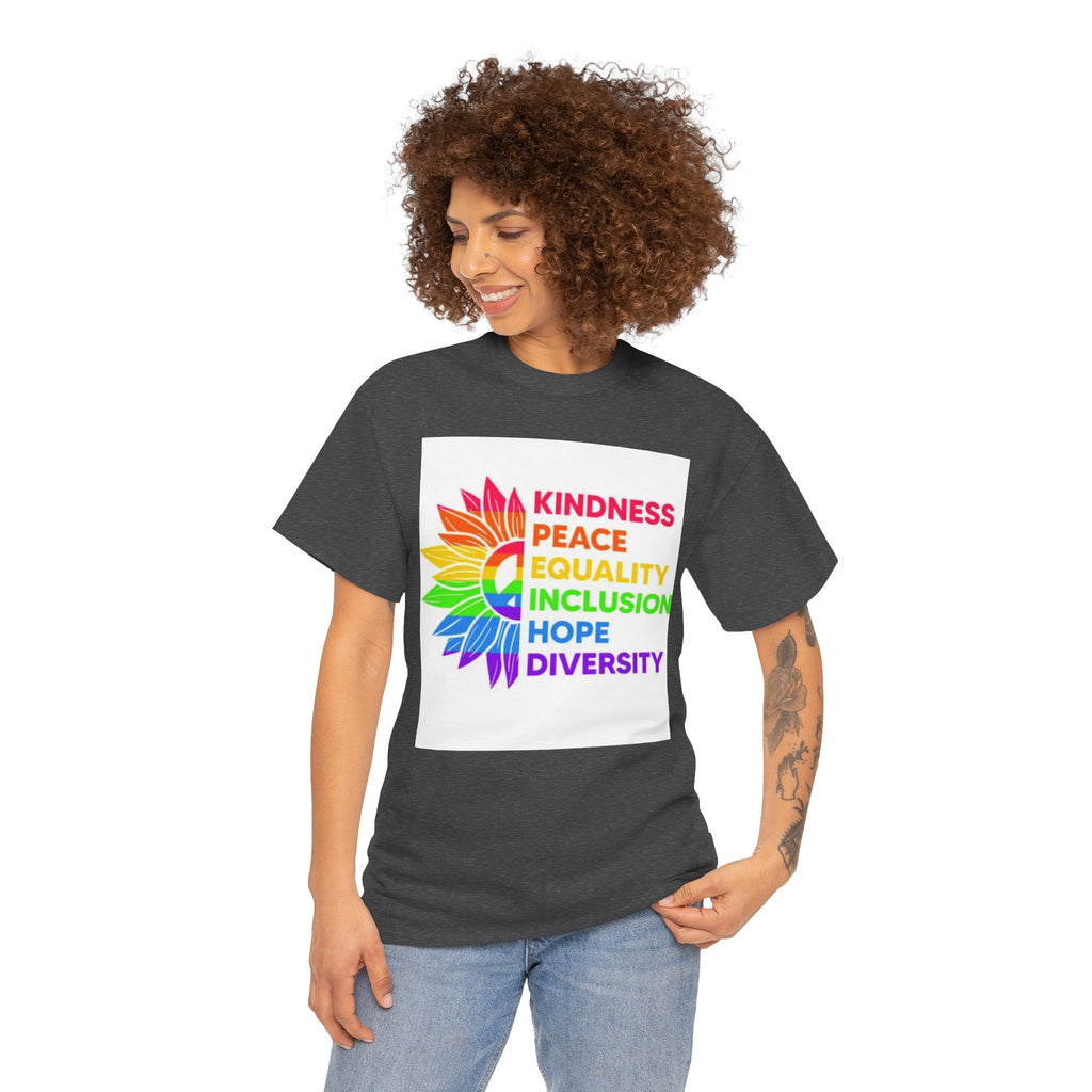 Rainbow Inclusivity Unisex Heavy Cotton Tee - Kindness, Peace, Equality, Hope & Diversity