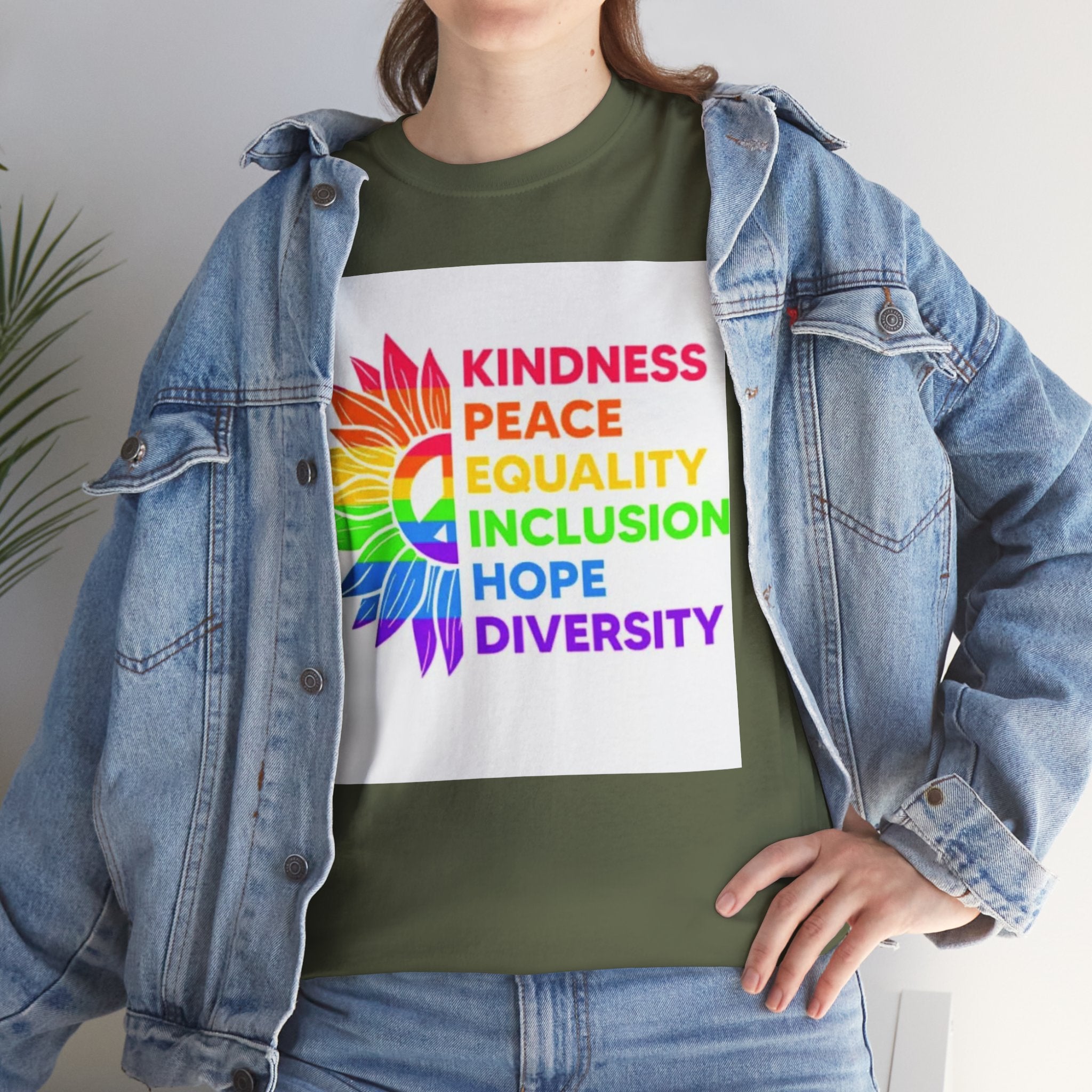 Rainbow Inclusivity Unisex Heavy Cotton Tee - Kindness, Peace, Equality, Hope & Diversity