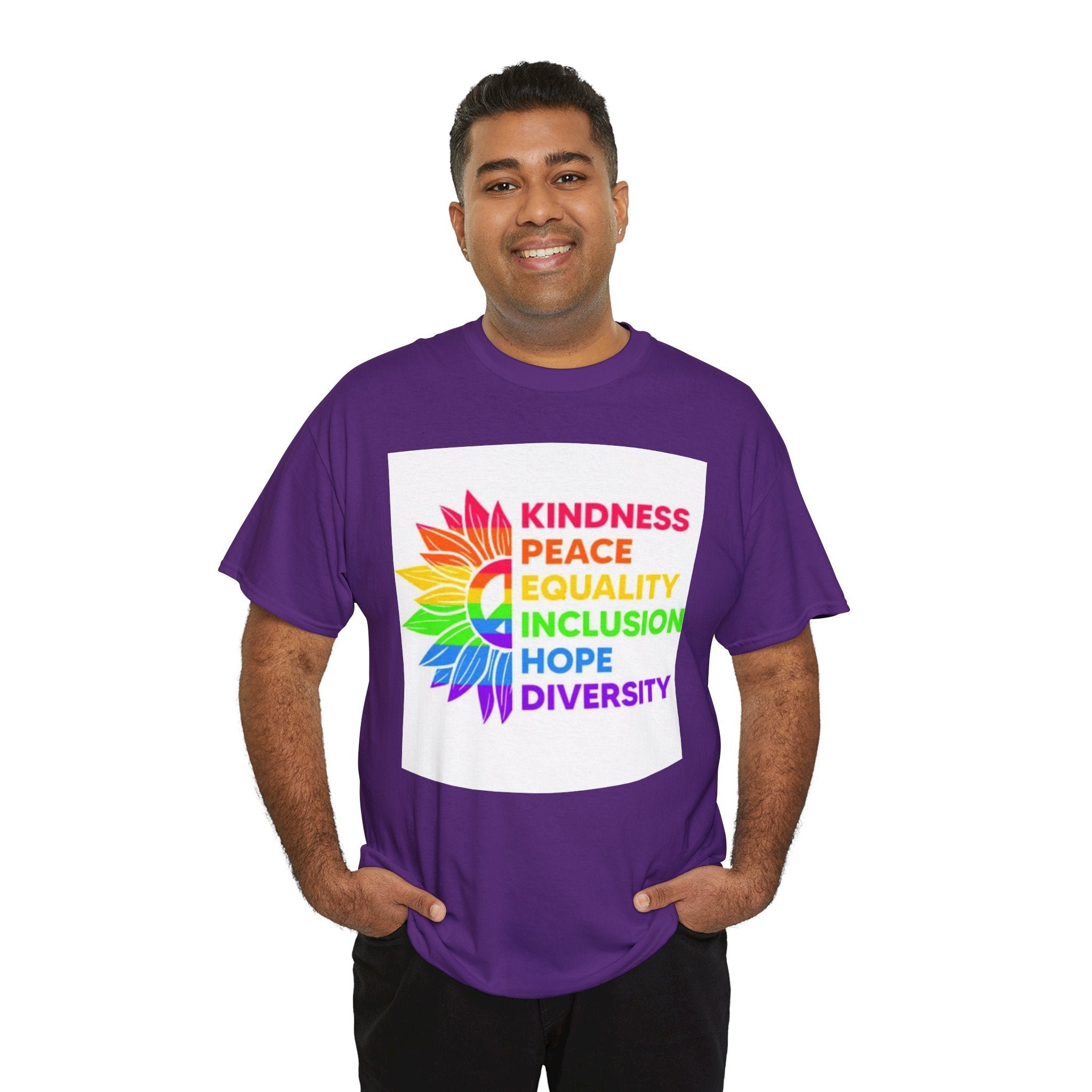 Rainbow Inclusivity Unisex Heavy Cotton Tee - Kindness, Peace, Equality, Hope & Diversity