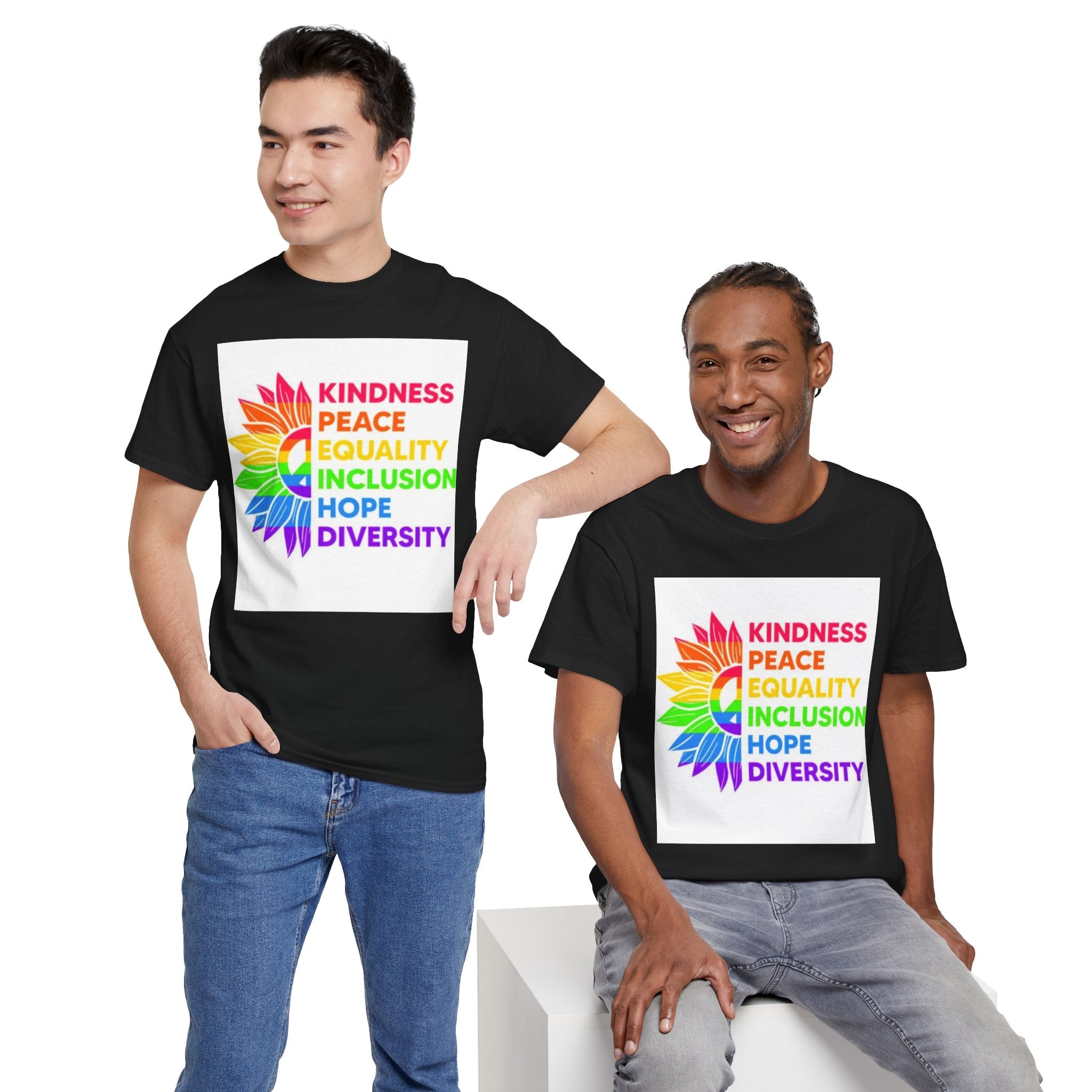 Rainbow Inclusivity Unisex Heavy Cotton Tee - Kindness, Peace, Equality, Hope & Diversity