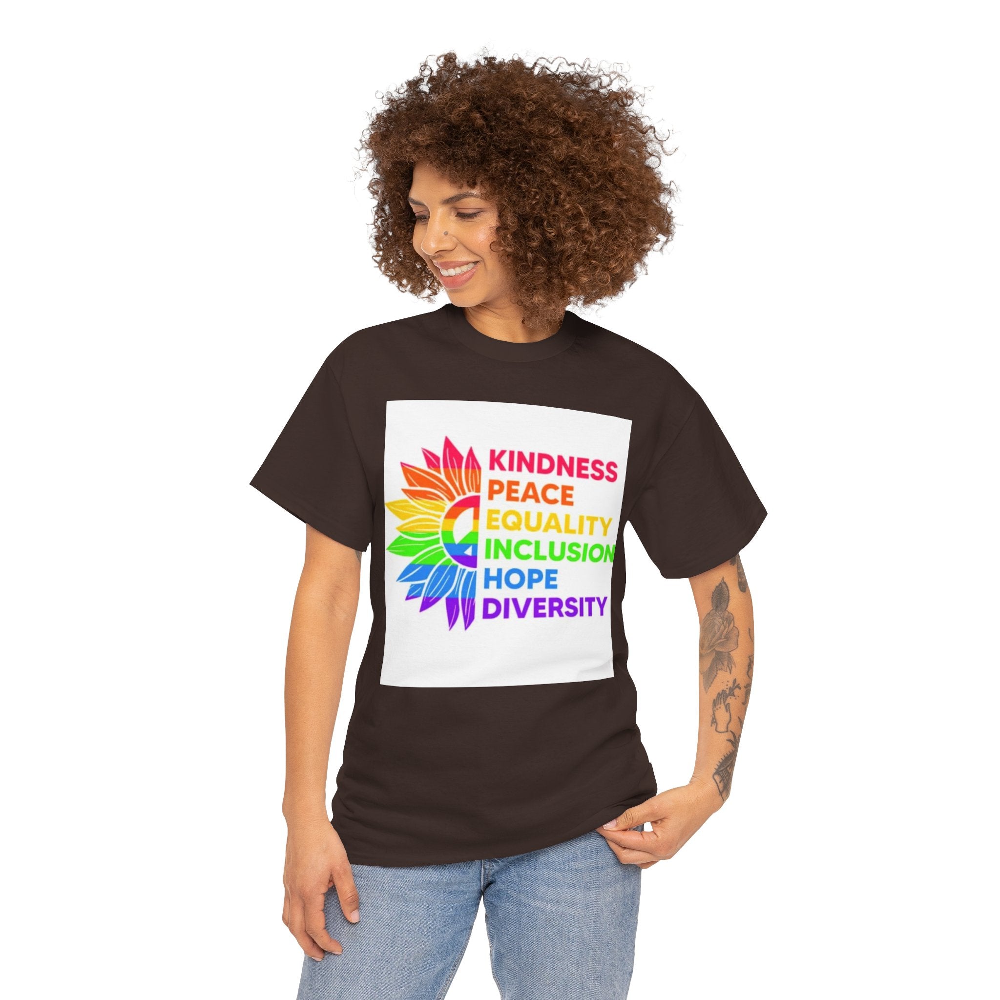 Rainbow Inclusivity Unisex Heavy Cotton Tee - Kindness, Peace, Equality, Hope & Diversity