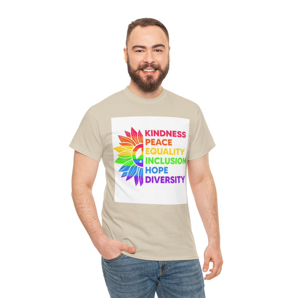 Rainbow Inclusivity Unisex Heavy Cotton Tee - Kindness, Peace, Equality, Hope & Diversity