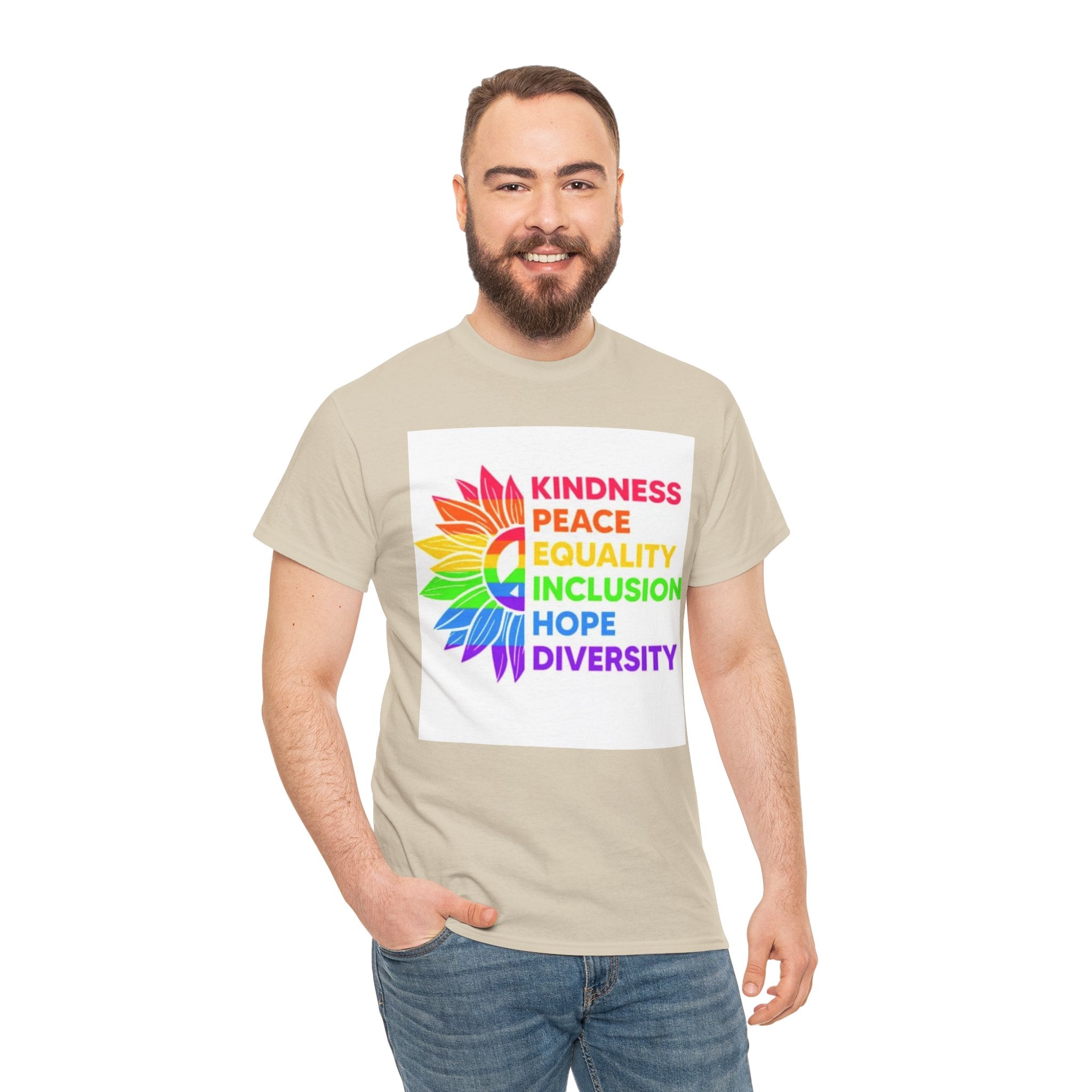 Rainbow Inclusivity Unisex Heavy Cotton Tee - Kindness, Peace, Equality, Hope & Diversity