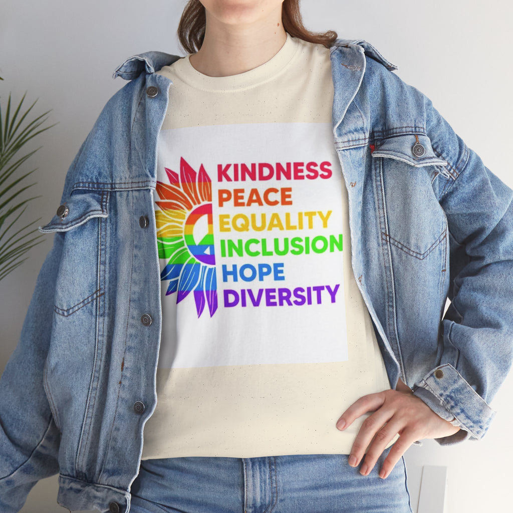 Rainbow Inclusivity Unisex Heavy Cotton Tee - Kindness, Peace, Equality, Hope & Diversity