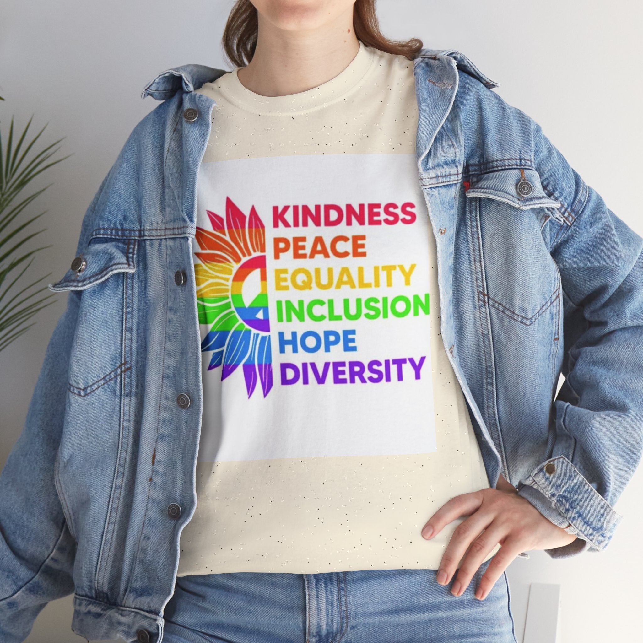 Rainbow Inclusivity Unisex Heavy Cotton Tee - Kindness, Peace, Equality, Hope & Diversity