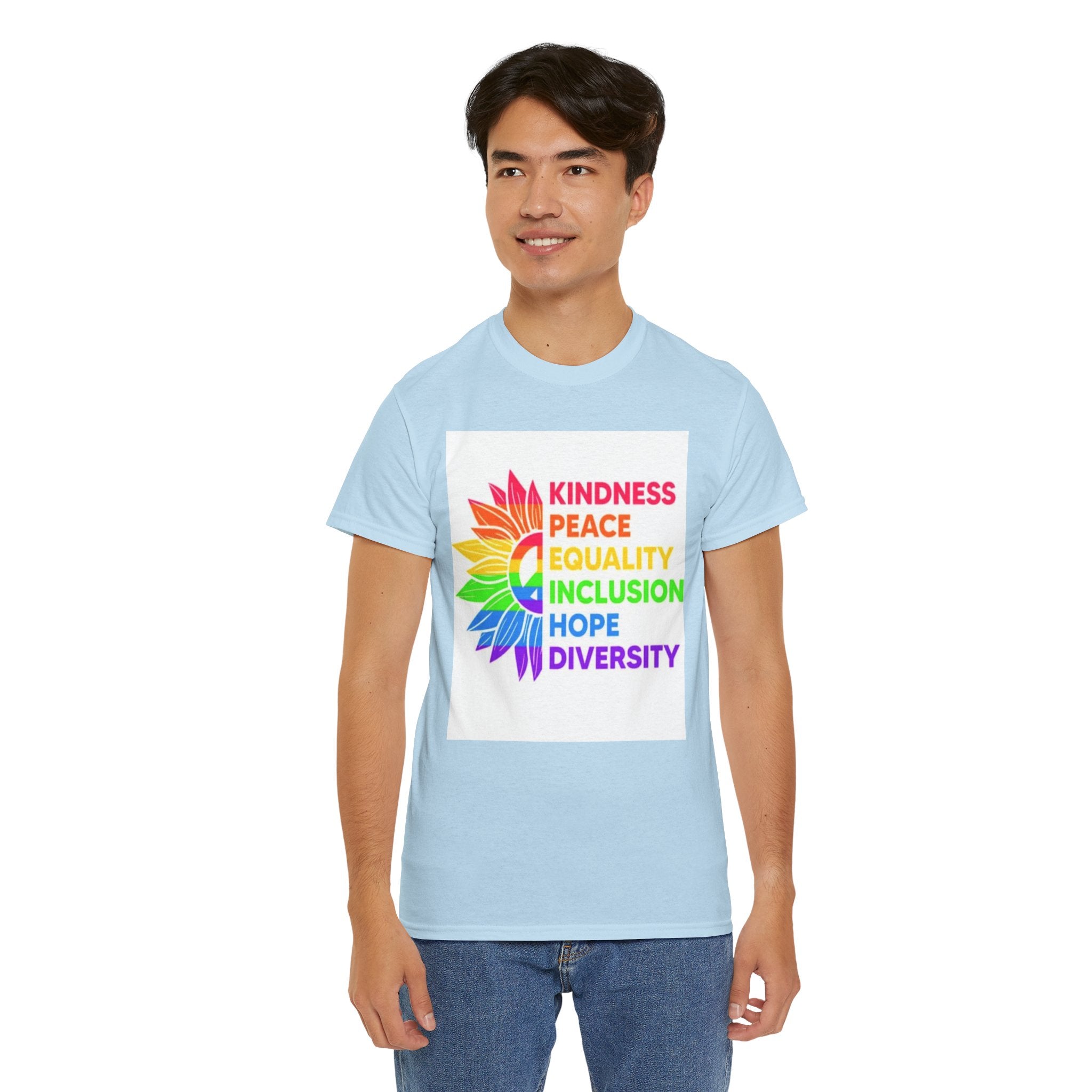Rainbow Inclusivity Unisex Heavy Cotton Tee - Kindness, Peace, Equality, Hope & Diversity