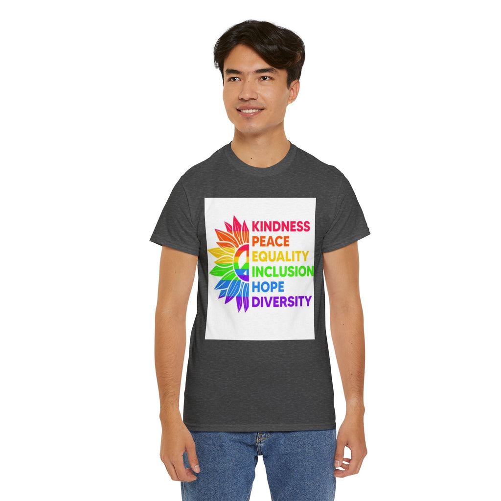 Rainbow Inclusivity Unisex Heavy Cotton Tee - Kindness, Peace, Equality, Hope & Diversity