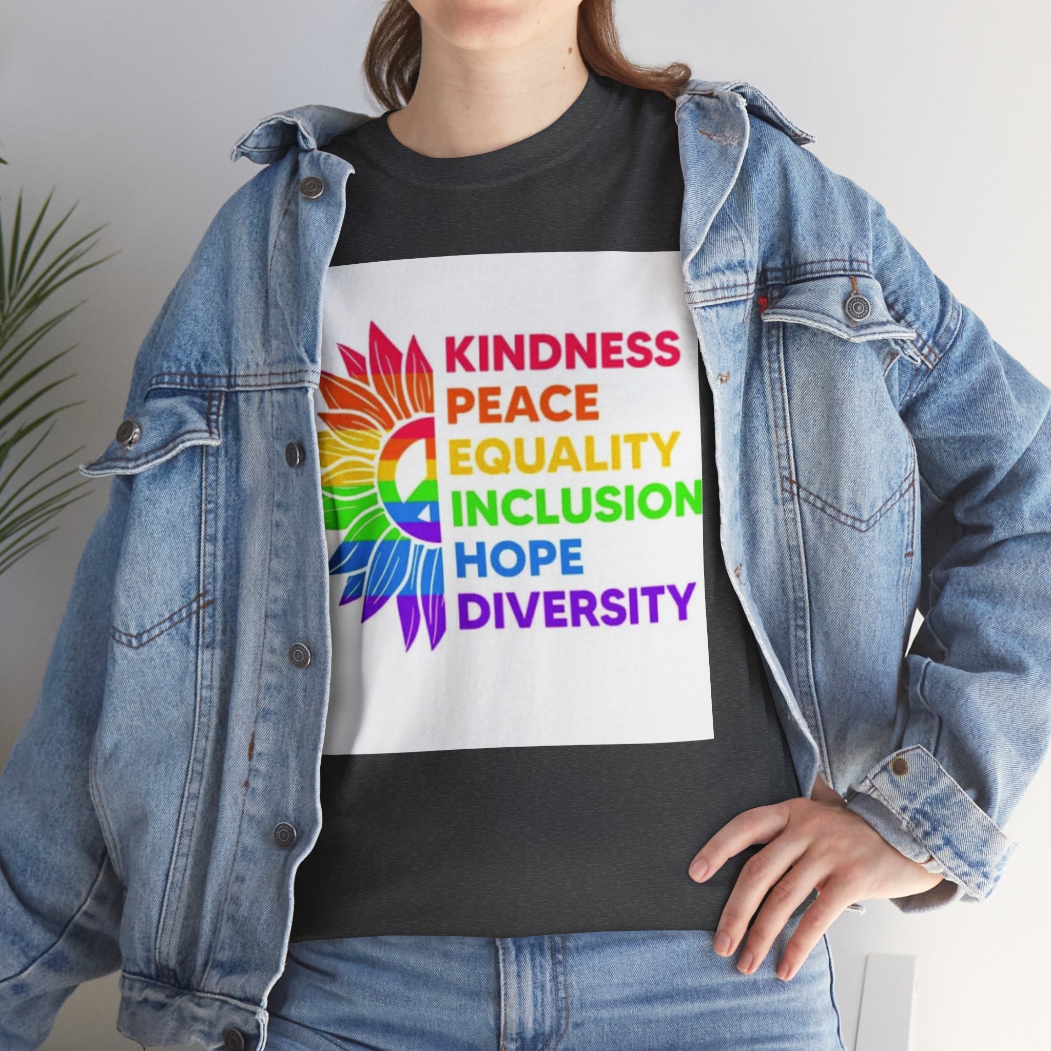Rainbow Inclusivity Unisex Heavy Cotton Tee - Kindness, Peace, Equality, Hope & Diversity
