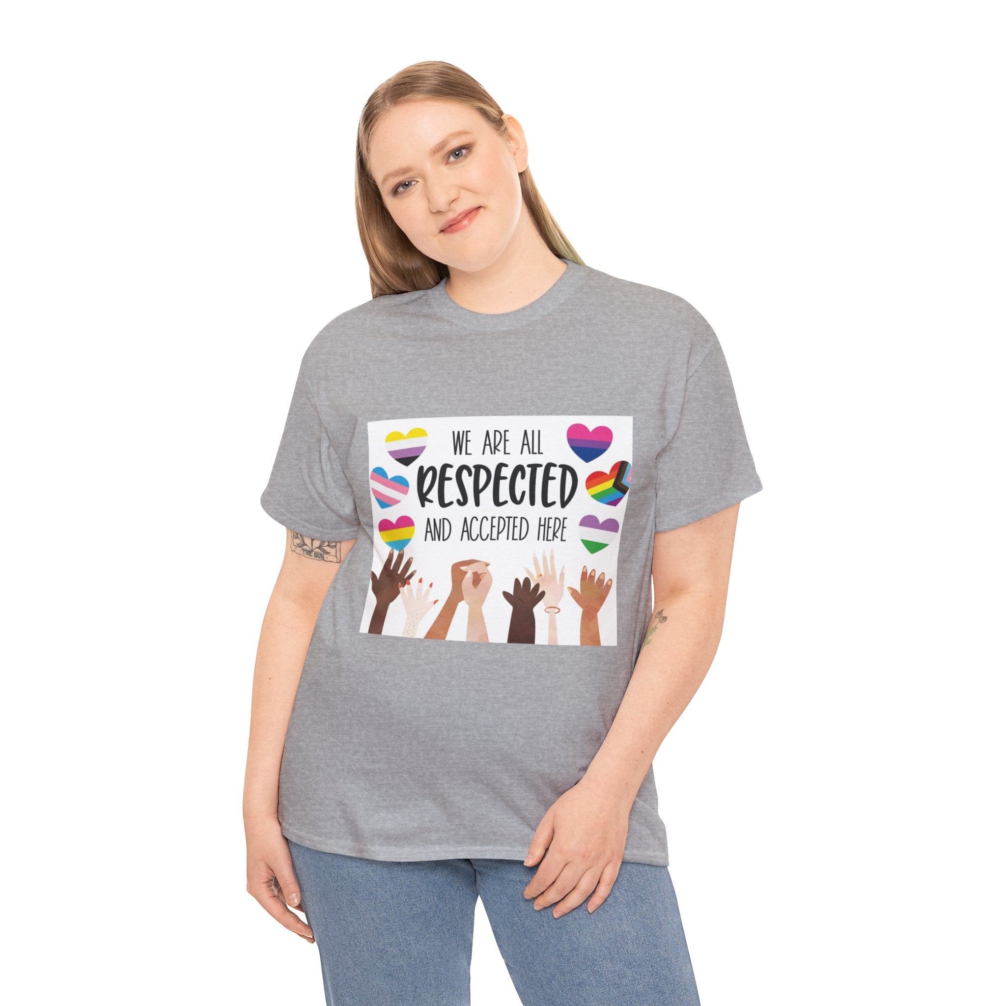 Inclusive Message Unisex Heavy Cotton Tee - "We Are All Respected and Accepted Here"  Inclusivity Unisex