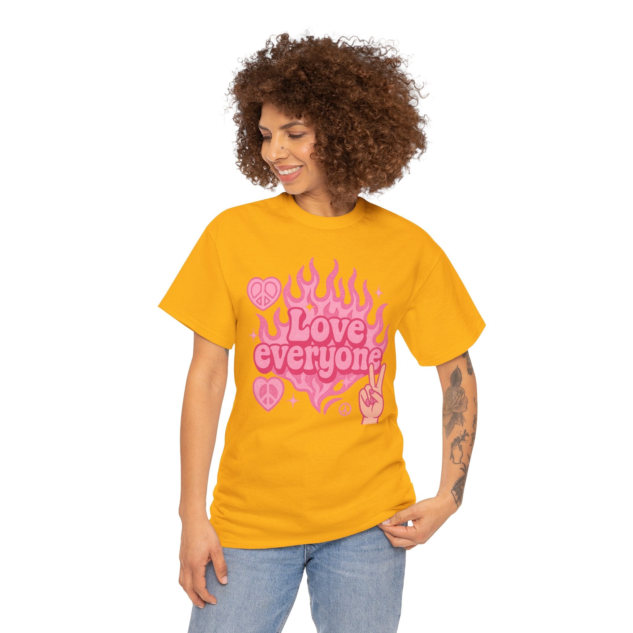 Love Everyone Unisex Heavy Cotton Tee - Peace & Love Graphic T-Shirt Inclusivity Unisex