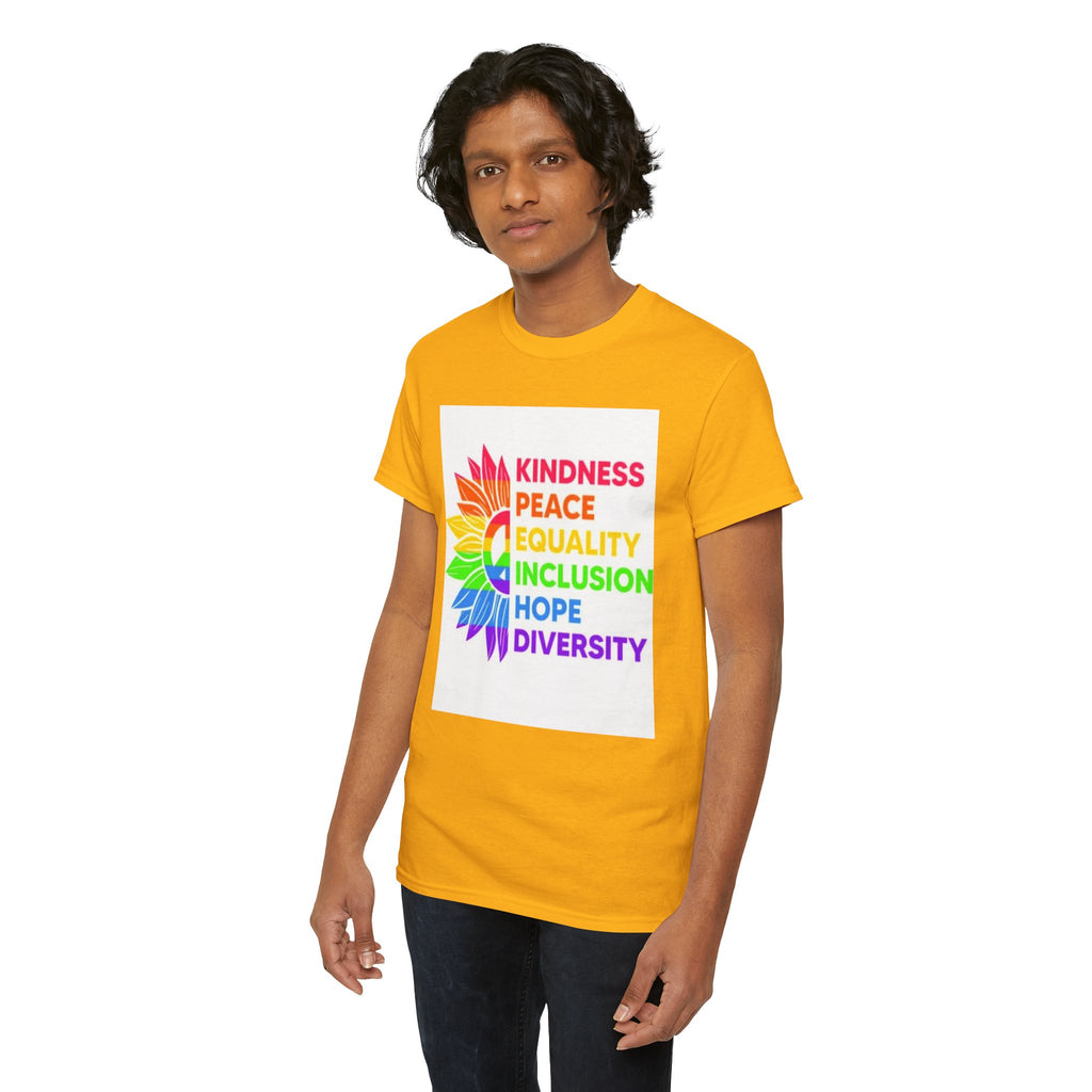 Rainbow Inclusivity Unisex Heavy Cotton Tee - Kindness, Peace, Equality, Hope & Diversity