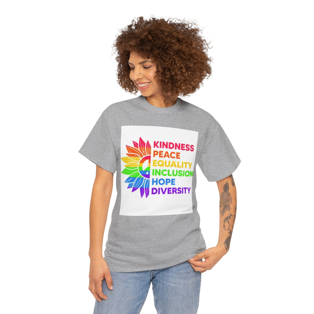 Rainbow Inclusivity Unisex Heavy Cotton Tee - Kindness, Peace, Equality, Hope & Diversity