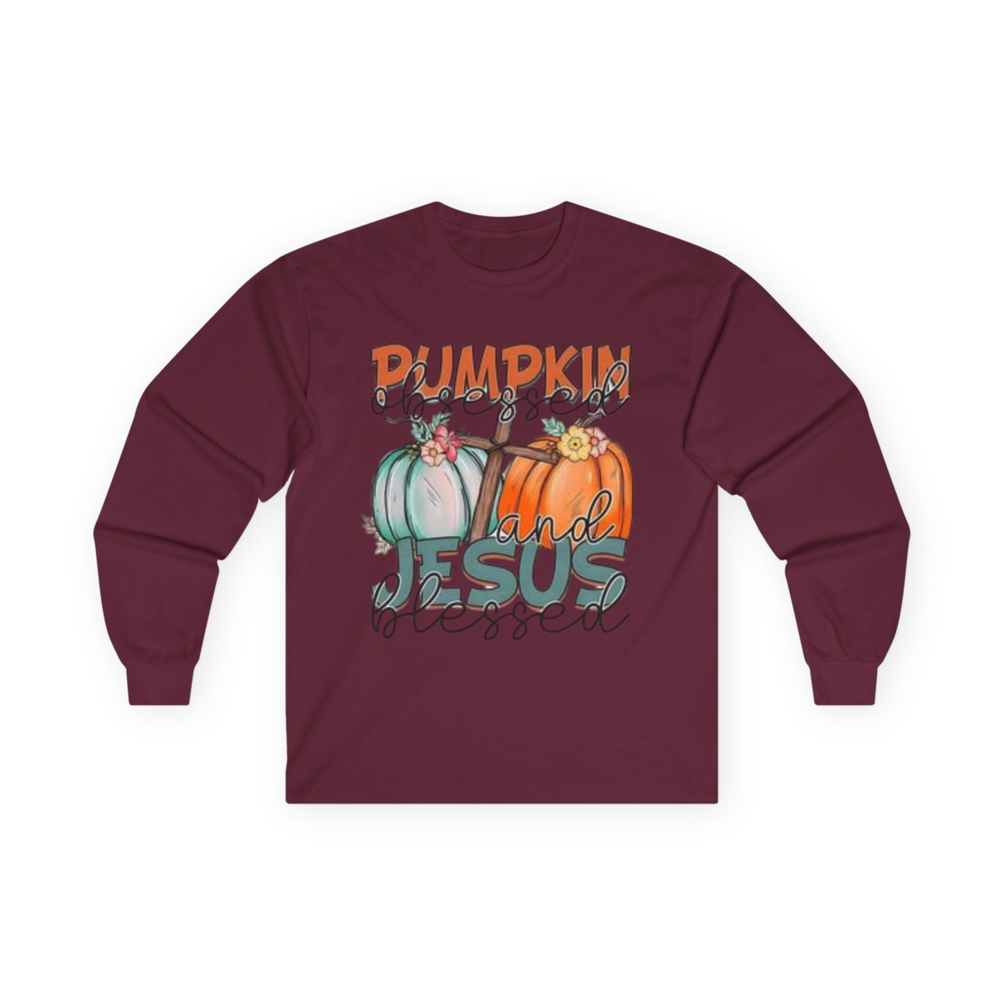 Pumpkin and Jesus Long Sleeve Tee, Fall Apparel, Unisex T-Shirt, Thanksgiving Shirt, Christian Clothing, Autumn Wear, Seasonal Fashion