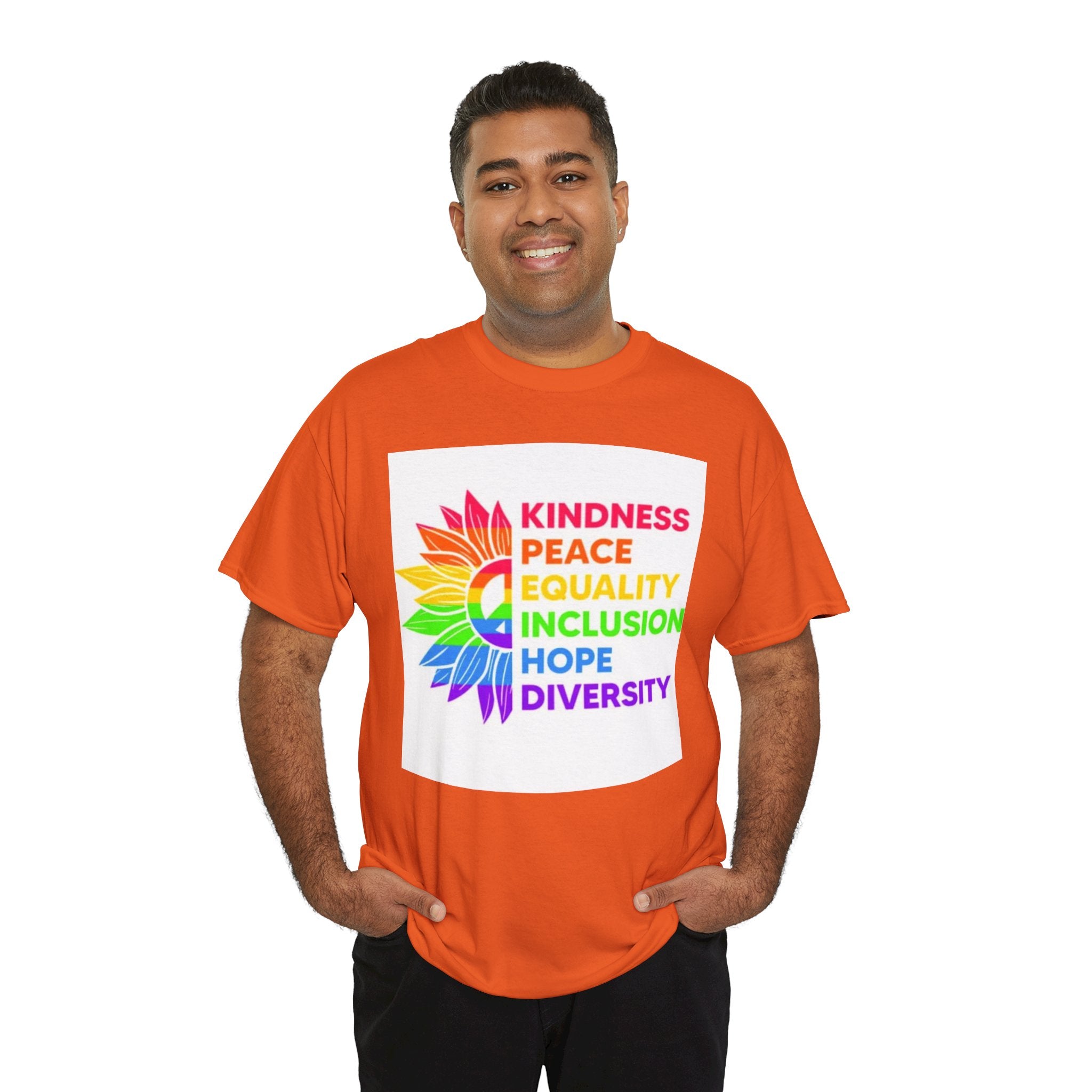 Rainbow Inclusivity Unisex Heavy Cotton Tee - Kindness, Peace, Equality, Hope & Diversity