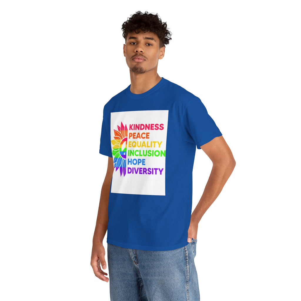 Rainbow Inclusivity Unisex Heavy Cotton Tee - Kindness, Peace, Equality, Hope & Diversity