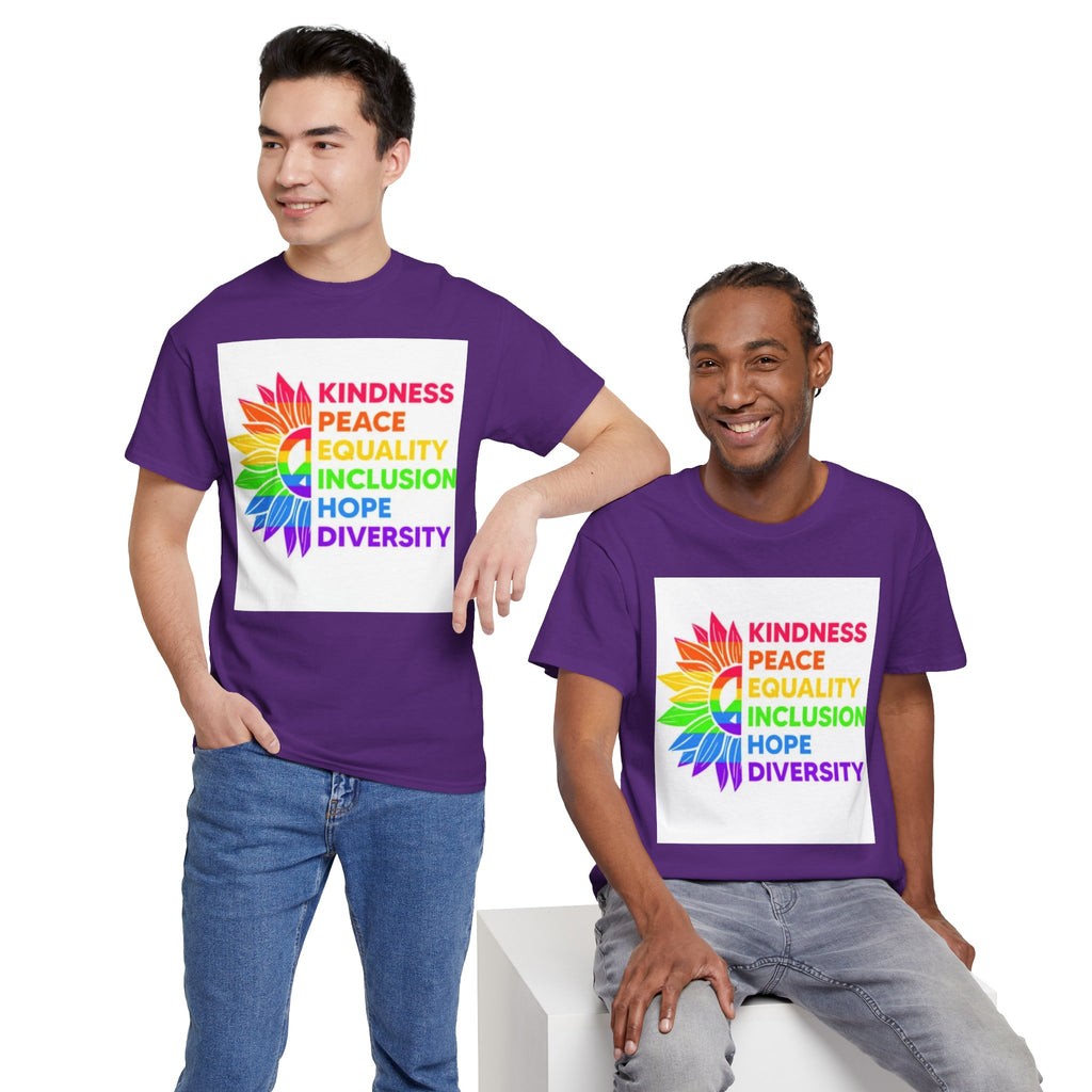 Rainbow Inclusivity Unisex Heavy Cotton Tee - Kindness, Peace, Equality, Hope & Diversity